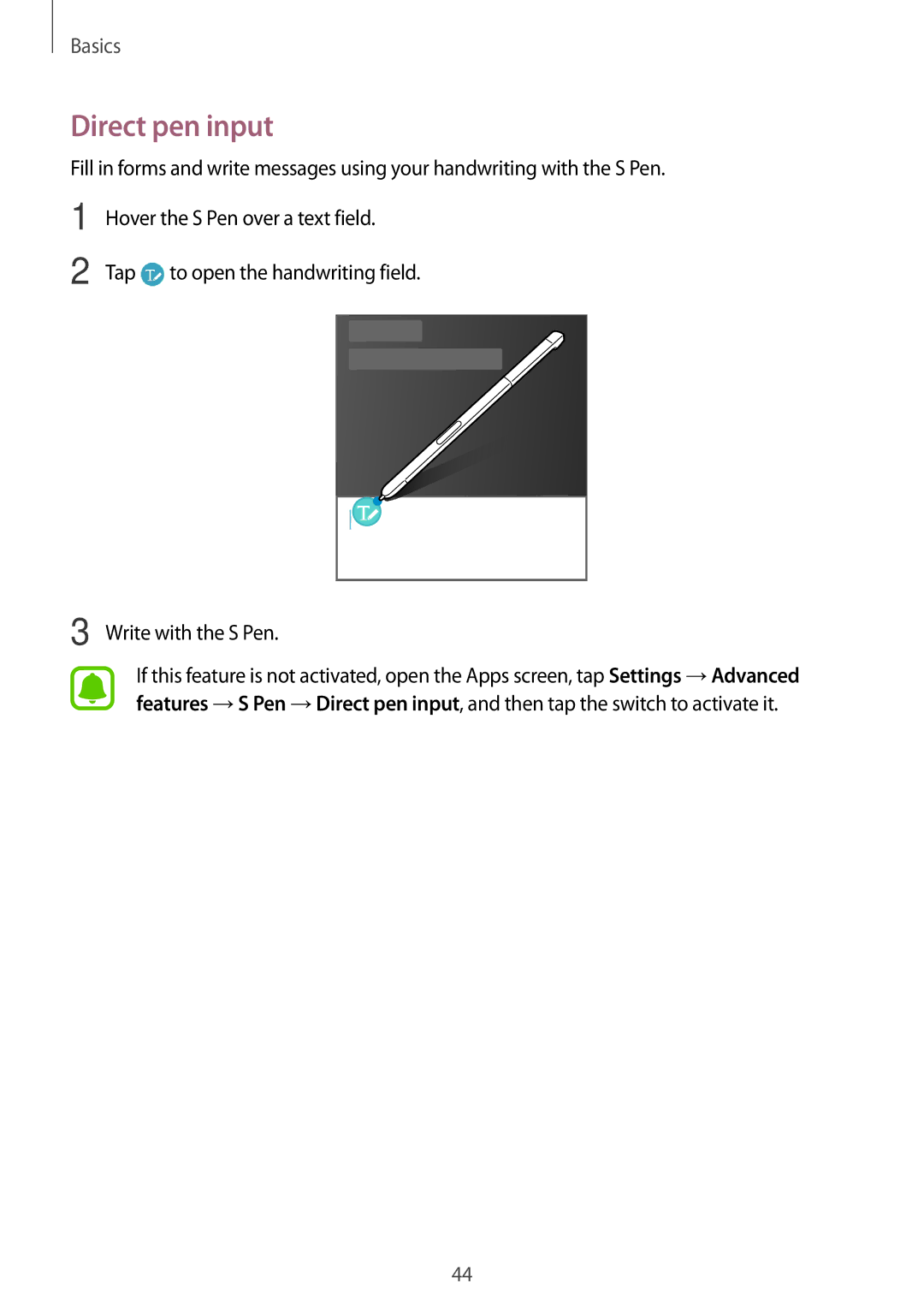 Samsung SM-P585NZKAKSA, SM-P585NZWAKSA, SM-P585YZWAXXV, SM-P585YZKAXXV manual Direct pen input 