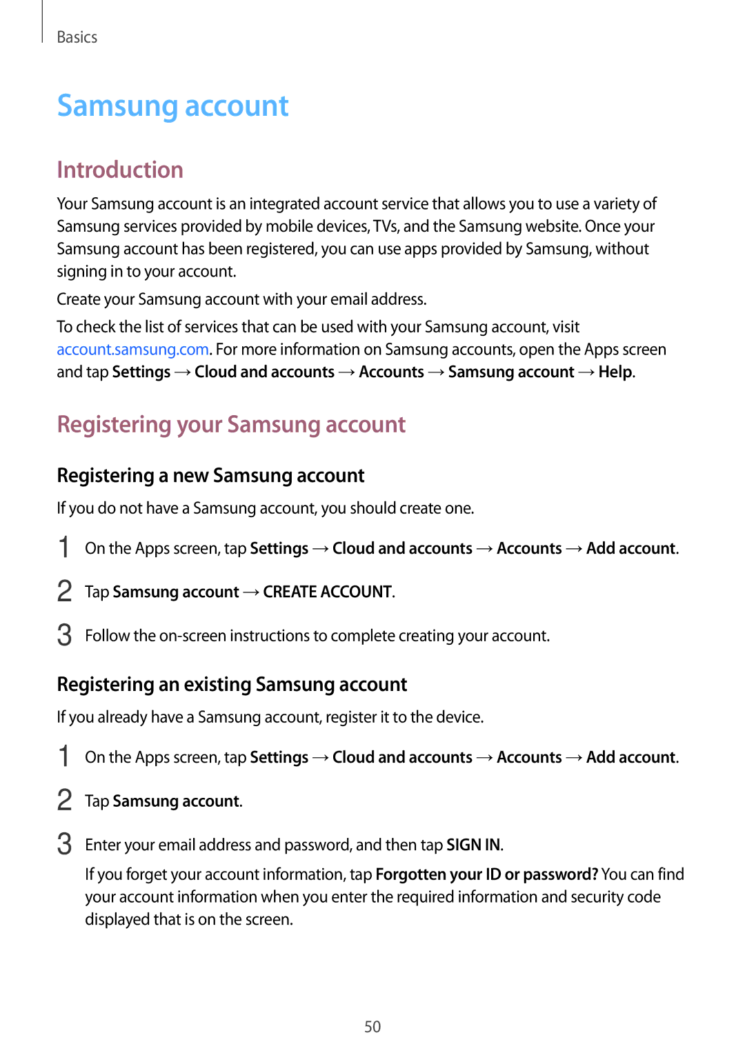 Samsung SM-P585YZWAXXV manual Registering your Samsung account, Registering a new Samsung account, Tap Samsung account 