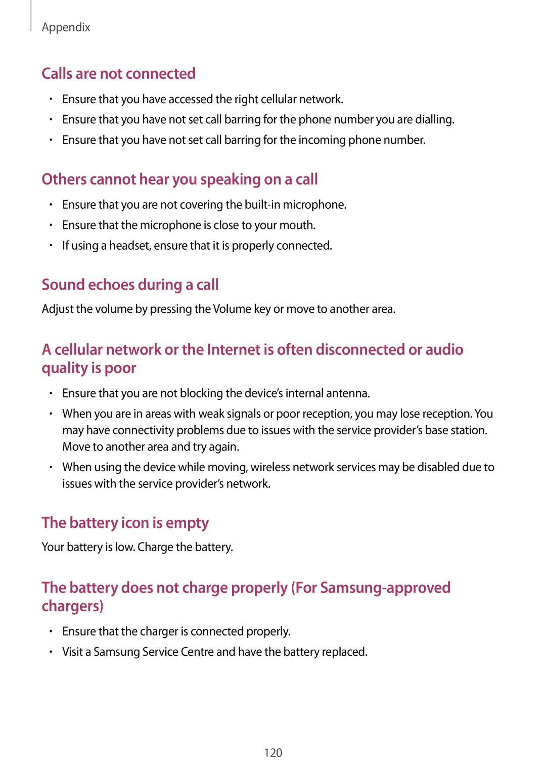 Samsung SM-P585NZKAKSA, SM-P585NZWAKSA, SM-P585YZWAXXV, SM-P585YZKAXXV manual Sound echoes during a call 