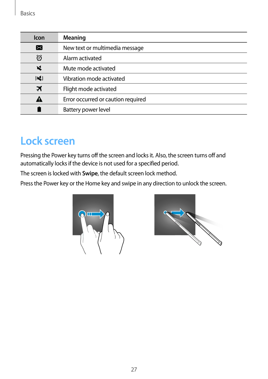 Samsung SM-P585YZKAXXV, SM-P585NZKAKSA, SM-P585NZWAKSA, SM-P585YZWAXXV manual Lock screen 