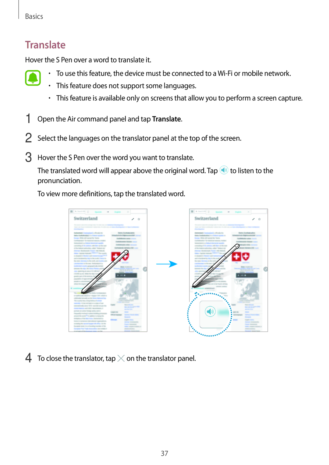 Samsung SM-P585NZWAKSA, SM-P585NZKAKSA, SM-P585YZWAXXV, SM-P585YZKAXXV manual Translate 