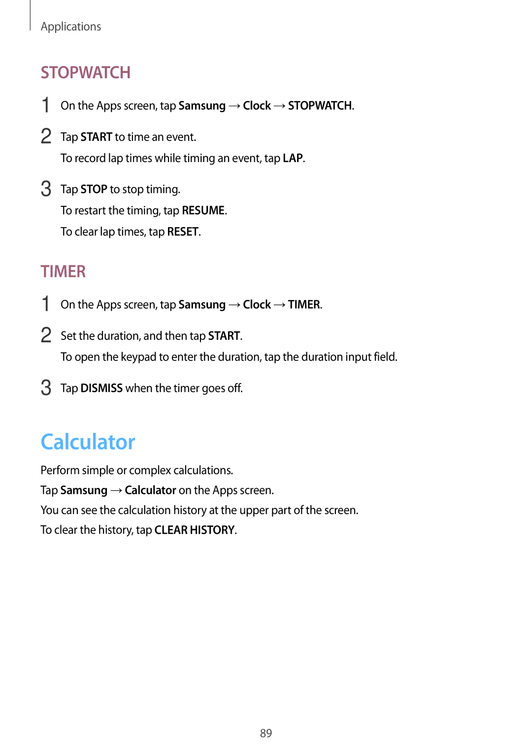 Samsung SM-P585NZWAKSA, SM-P585NZKAKSA, SM-P585YZWAXXV, SM-P585YZKAXXV manual Calculator, Stopwatch 