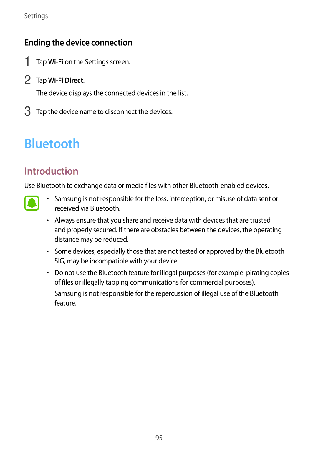 Samsung SM-P585YZKAXXV, SM-P585NZKAKSA, SM-P585NZWAKSA, SM-P585YZWAXXV manual Bluetooth, Ending the device connection 