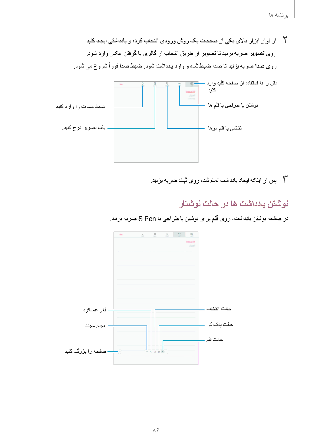 Samsung SM-P585NZKAKSA, SM-P585NZWAKSA manual راتشون تلاح رد اه تشاددای نتشون 