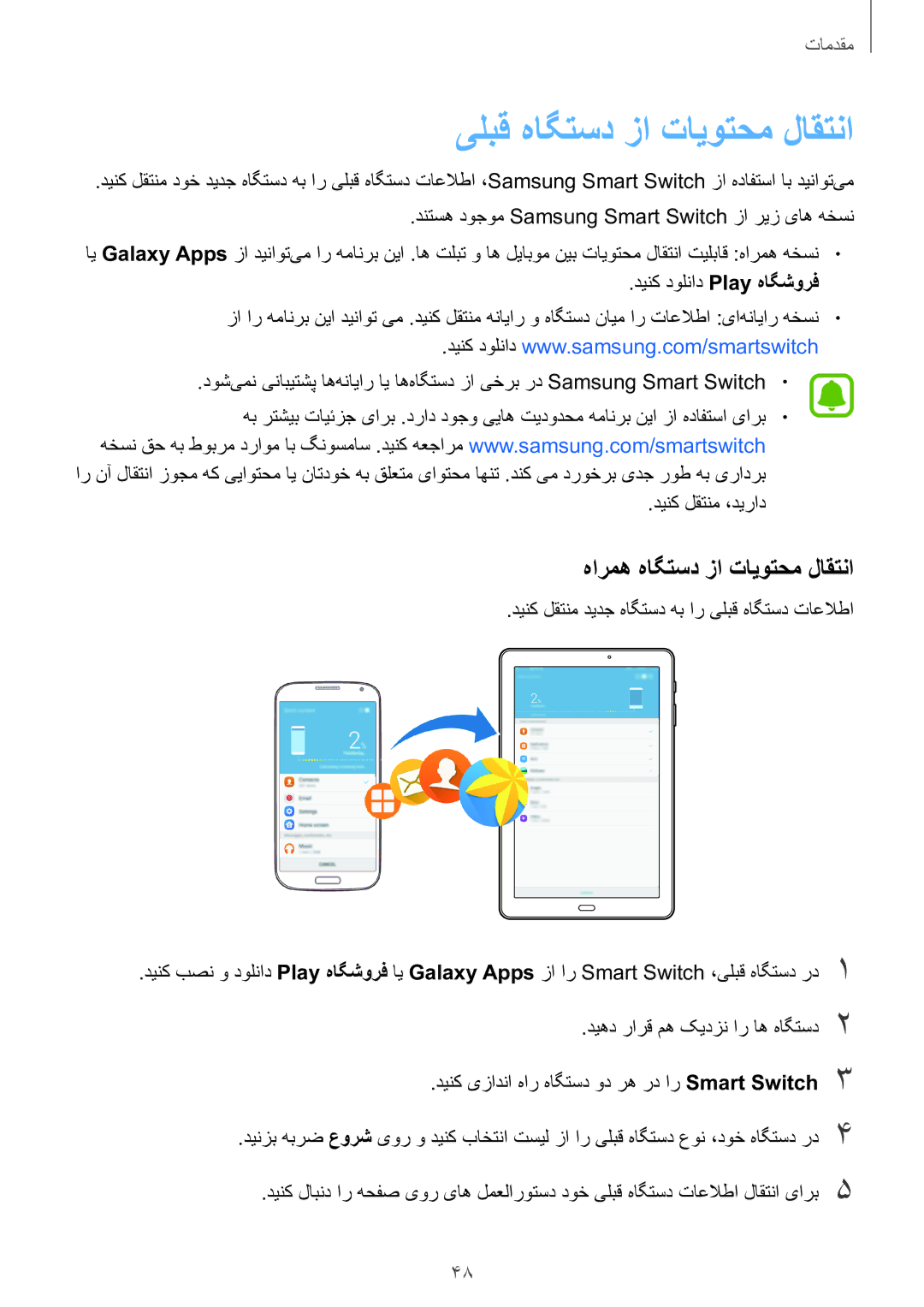 Samsung SM-P585NZKAKSA, SM-P585NZWAKSA manual یلبق هاگتسد زا تایوتحم لاقتنا, هارمه هاگتسد زا تایوتحم لاقتنا 