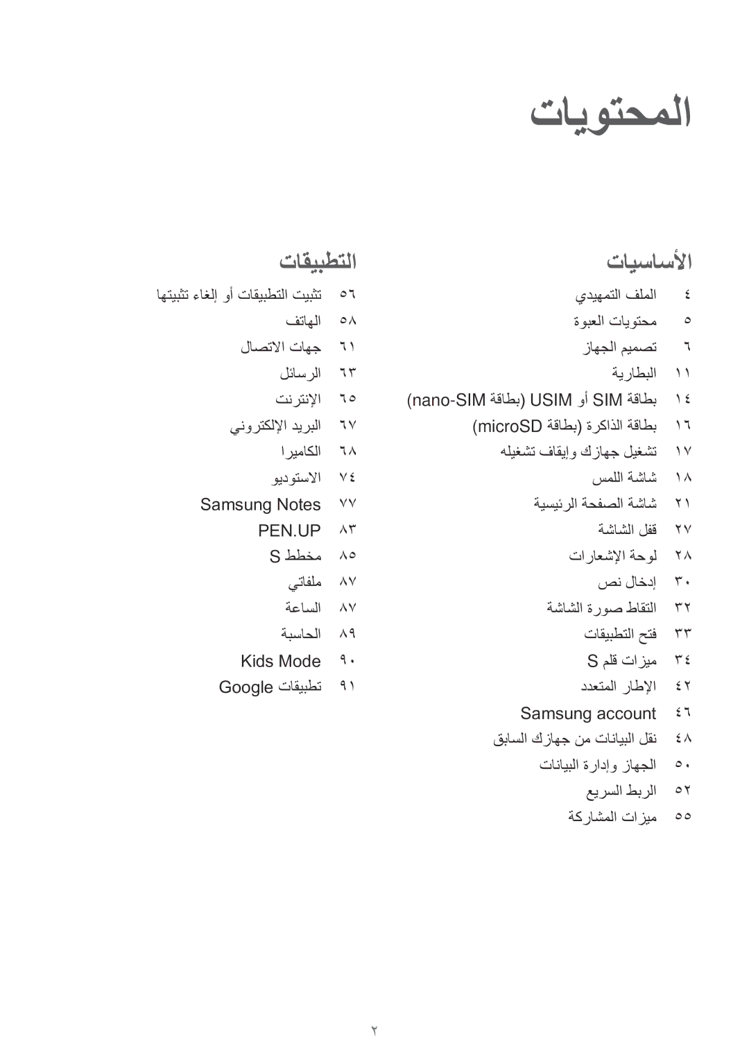 Samsung SM-P585NZKAKSA, SM-P585NZWAKSA manual تايوتحملا 