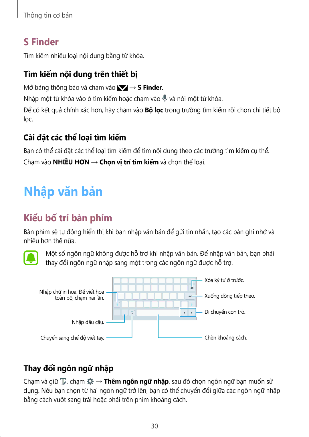 Samsung SM-P585YZWAXXV, SM-P585YZKAXXV manual Nhập văn bản, Finder, Kiểu bố trí bàn phím 