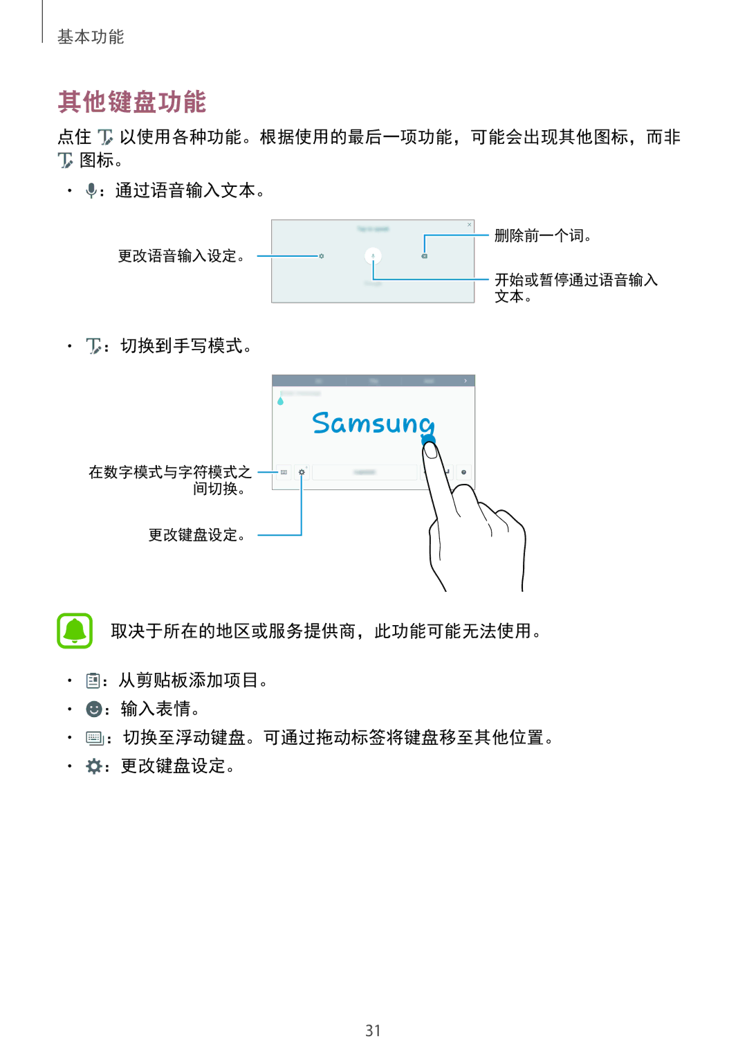 Samsung SM-P585YZKAXXV, SM-P585YZWAXXV manual 其他键盘功能 