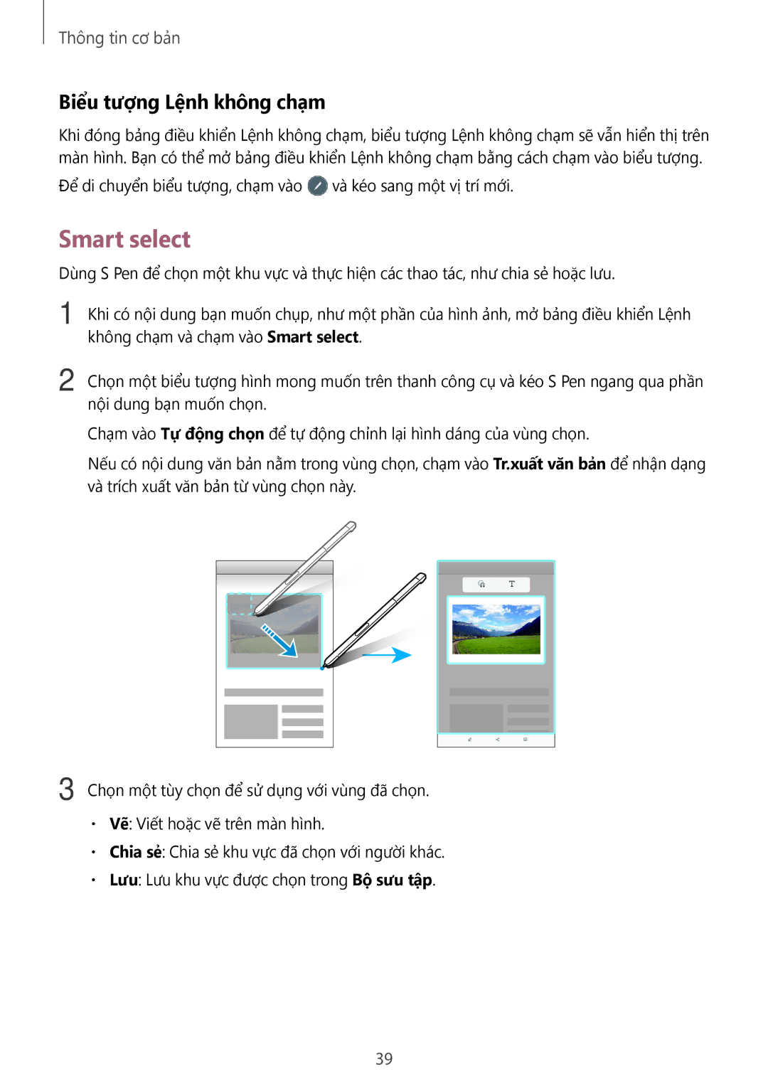 Samsung SM-P585YZKAXXV, SM-P585YZWAXXV manual Smart select, Biểu tượng Lệnh không chạm 