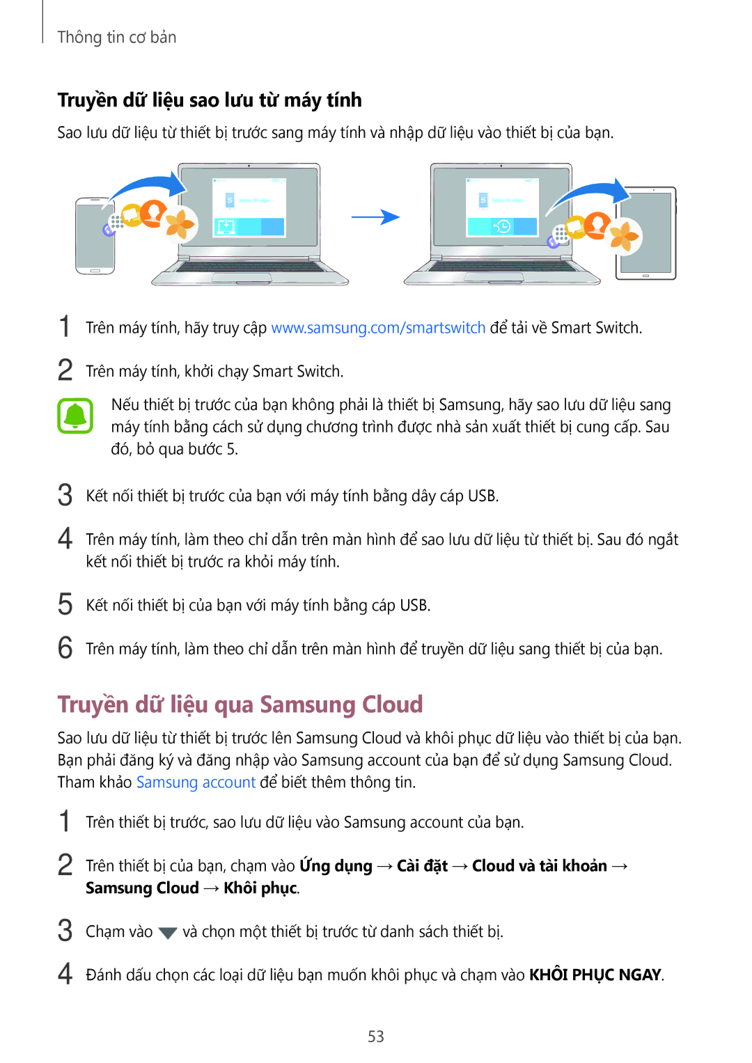 Samsung SM-P585YZKAXXV, SM-P585YZWAXXV manual Truyền dữ liệu qua Samsung Cloud, Truyền dữ liệu sao lưu từ máy tính 