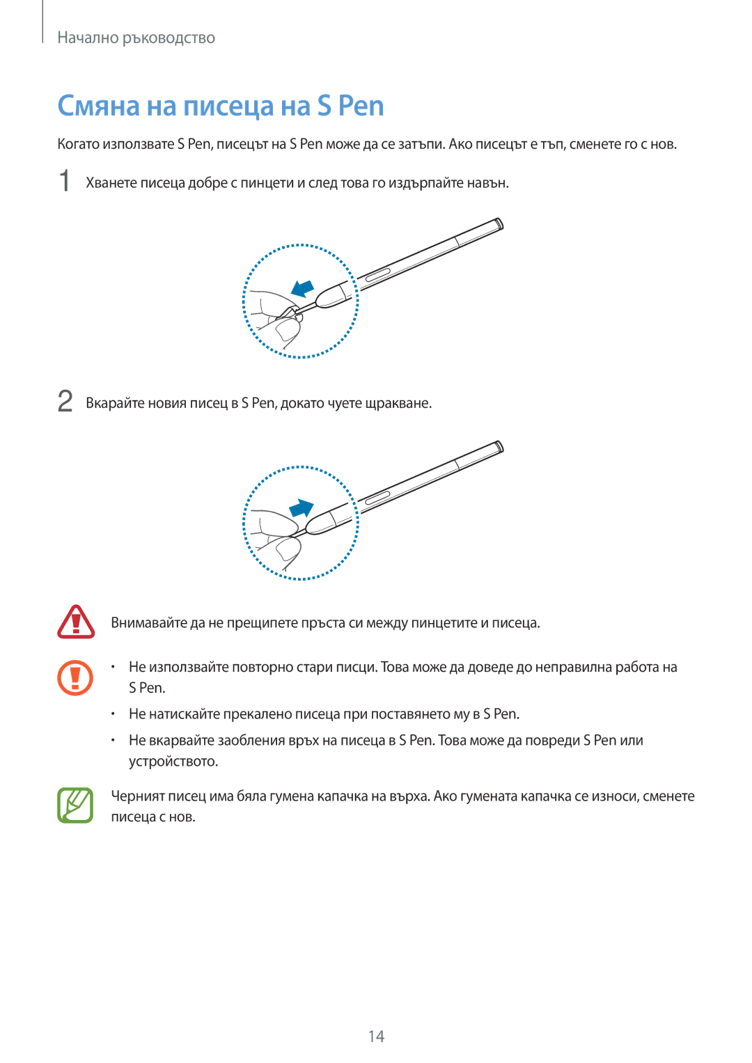 Samsung SM-P6000ZKABGL, SM-P6000ZWABGL manual Смяна на писеца на S Pen 