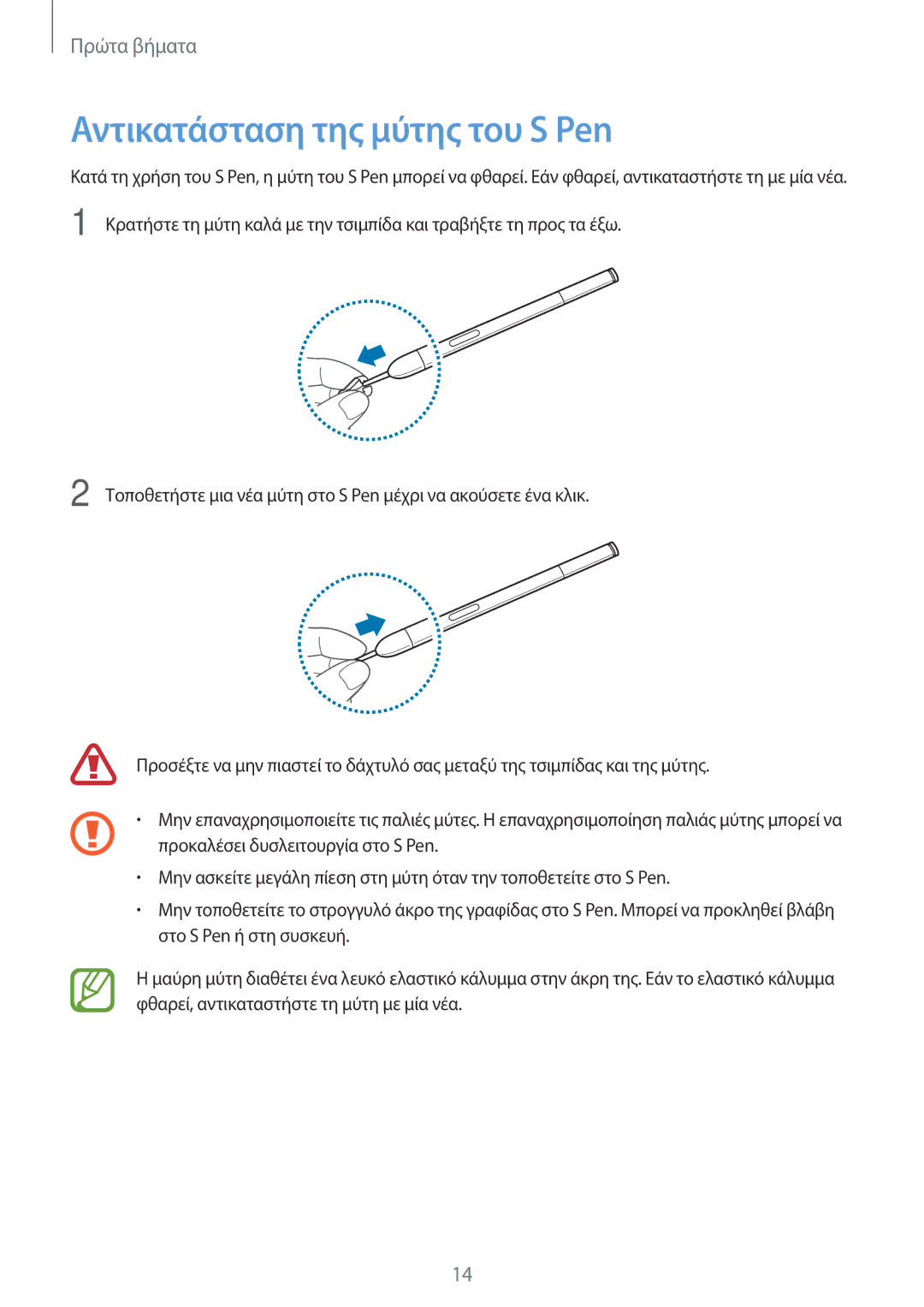 Samsung SM-P6000ZKAEUR, SM-P6000ZWAEUR manual Αντικατάσταση της μύτης του S Pen 