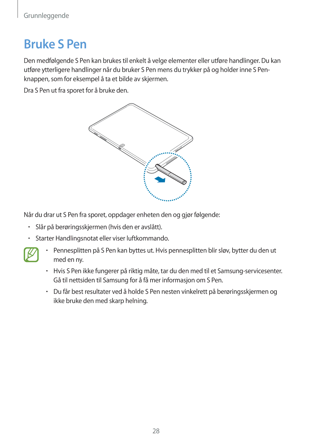 Samsung SM-P6000ZKANEE, SM-P6000ZKENEE, SM-P6000ZWENEE, SM-P6000ZWANEE manual Bruke S Pen 