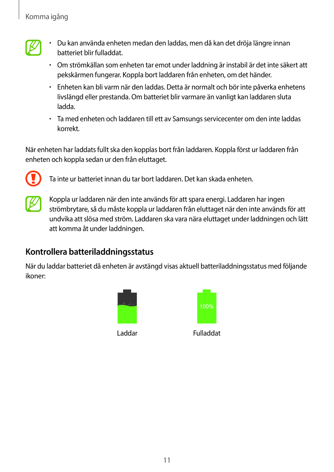 Samsung SM-P6000ZWANEE, SM-P6000ZKANEE, SM-P6000ZKENEE, SM-P6000ZWENEE manual Kontrollera batteriladdningsstatus 