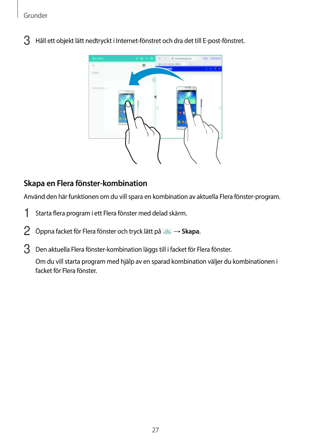 Samsung SM-P6000ZWANEE, SM-P6000ZKANEE, SM-P6000ZKENEE, SM-P6000ZWENEE manual Skapa en Flera fönster-kombination 
