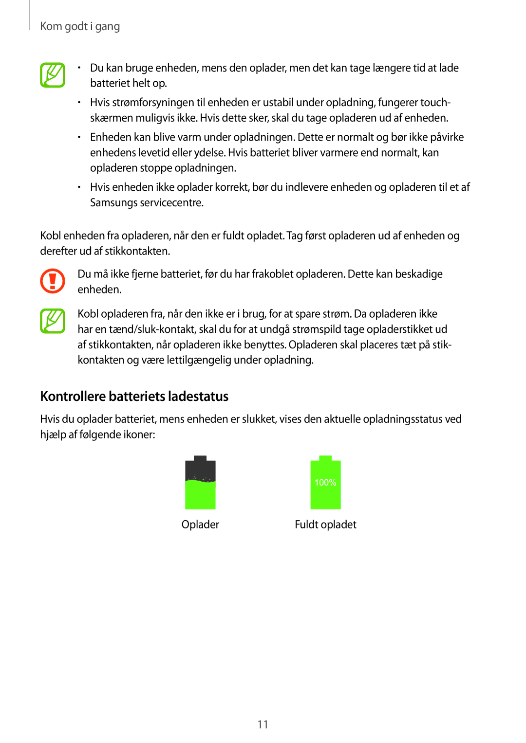 Samsung SM-P6000ZWANEE, SM-P6000ZKANEE, SM-P6000ZKENEE, SM-P6000ZWENEE manual Kontrollere batteriets ladestatus 