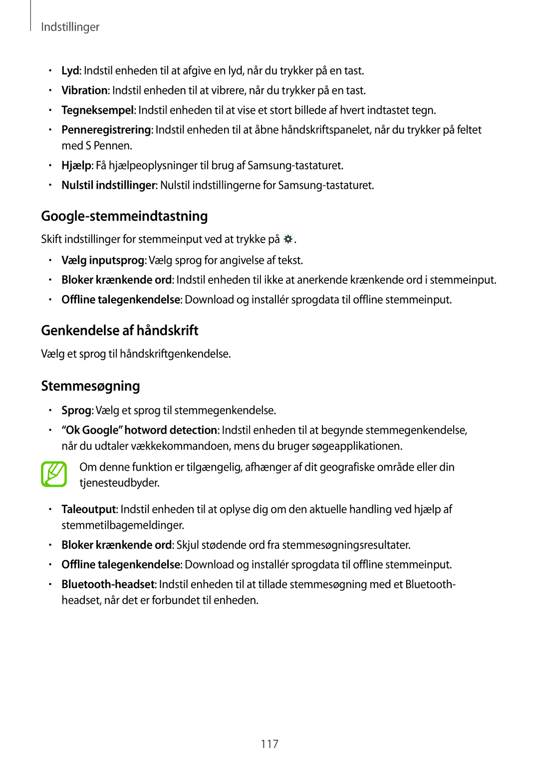 Samsung SM-P6000ZKENEE, SM-P6000ZKANEE, SM-P6000ZWENEE Google-stemmeindtastning, Genkendelse af håndskrift, Stemmesøgning 