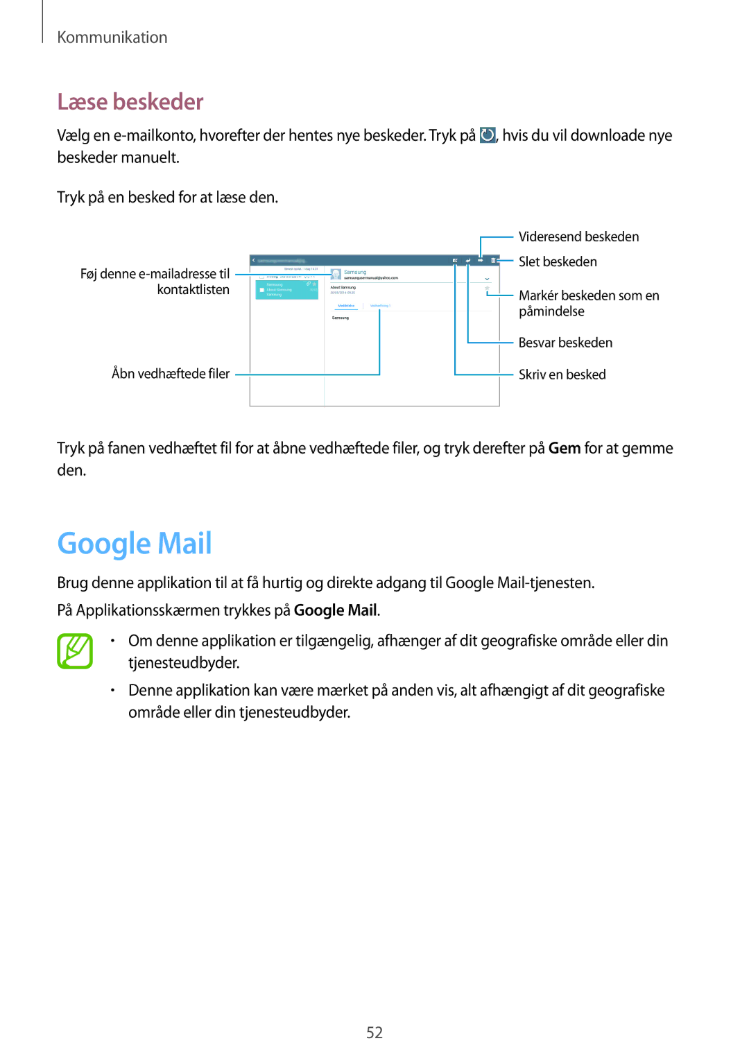 Samsung SM-P6000ZKANEE, SM-P6000ZKENEE, SM-P6000ZWENEE, SM-P6000ZWANEE manual Google Mail, Læse beskeder 