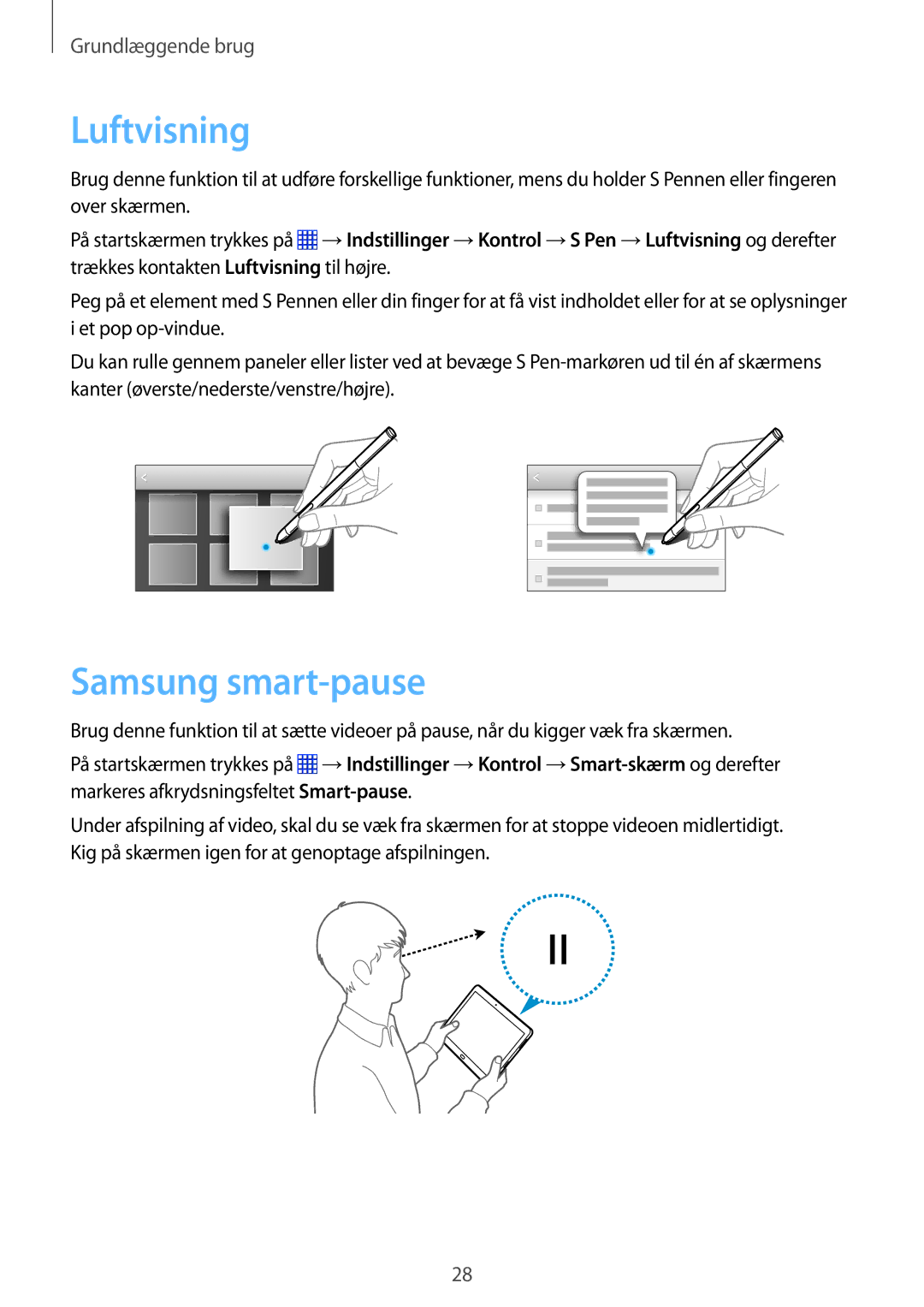 Samsung SM-P6000ZKANEE, SM-P6000ZKENEE, SM-P6000ZWENEE, SM-P6000ZWANEE manual Luftvisning, Samsung smart-pause 