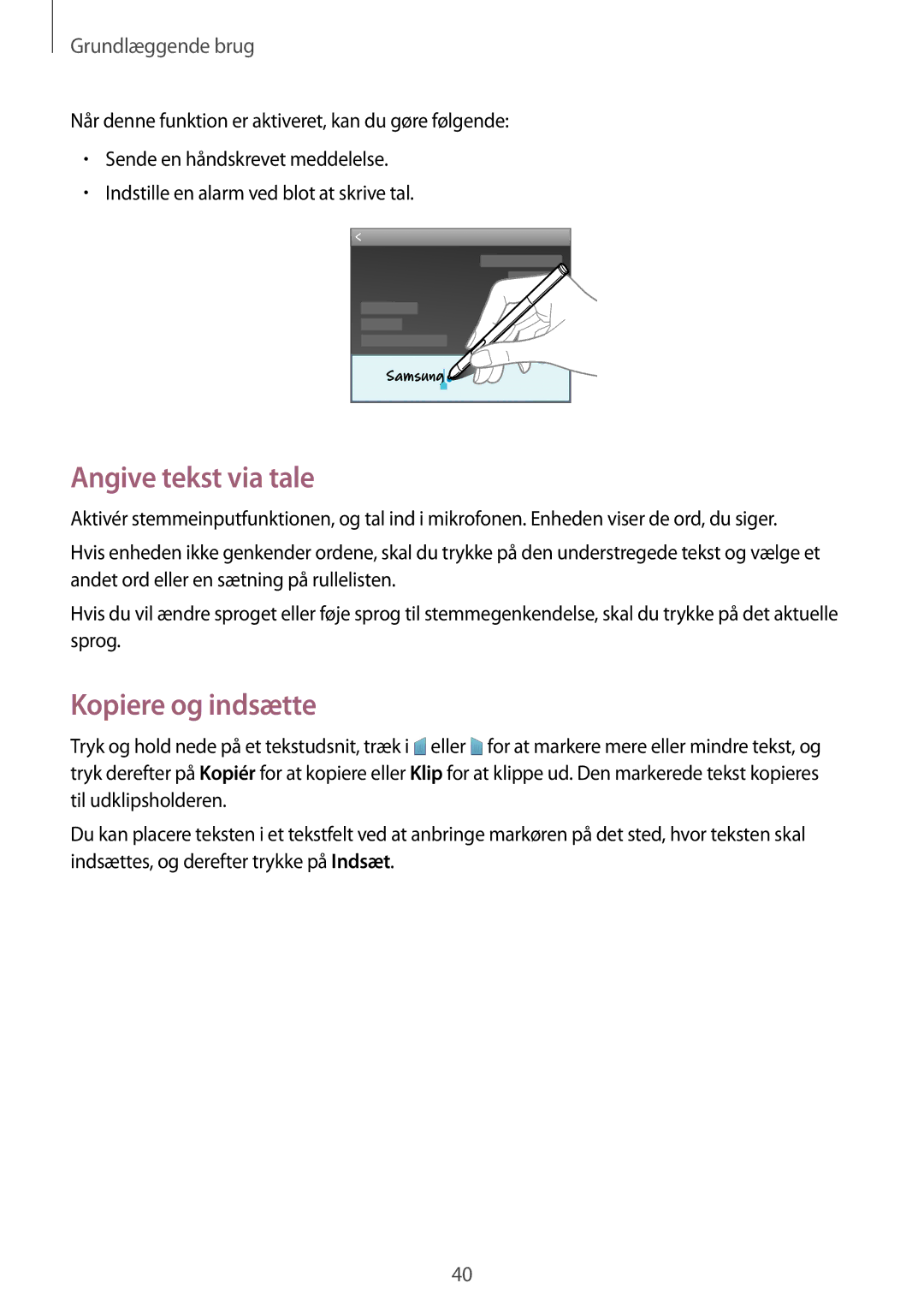 Samsung SM-P6000ZKANEE, SM-P6000ZKENEE, SM-P6000ZWENEE, SM-P6000ZWANEE manual Angive tekst via tale, Kopiere og indsætte 