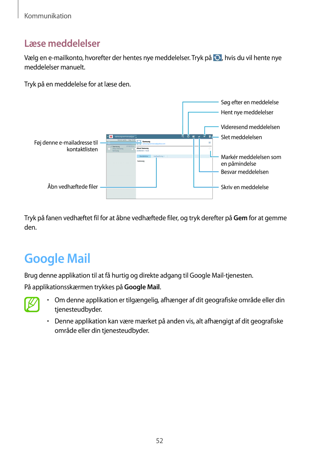 Samsung SM-P6000ZKANEE, SM-P6000ZKENEE, SM-P6000ZWENEE, SM-P6000ZWANEE manual Google Mail, Læse meddelelser 