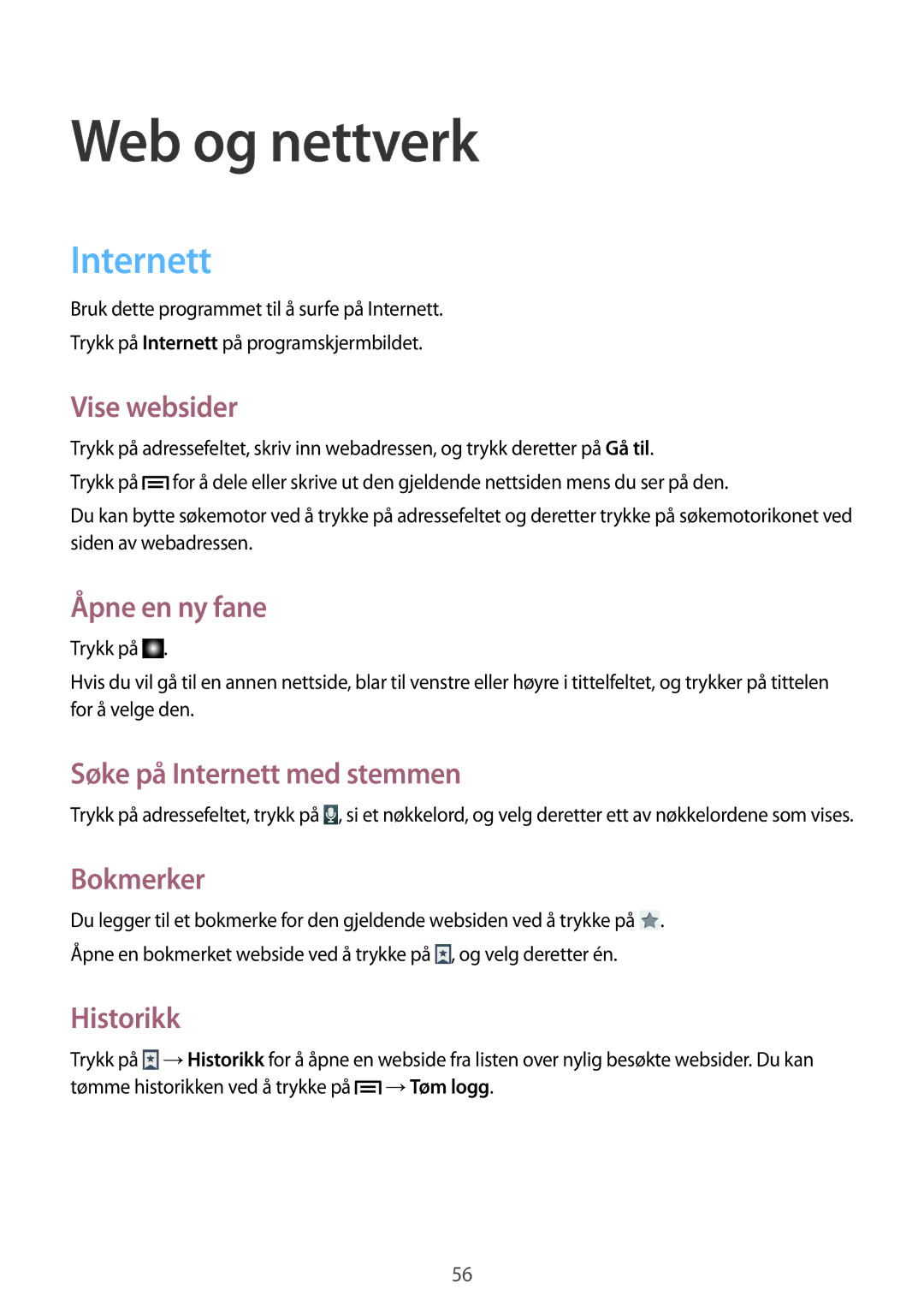 Samsung SM-P6000ZKANEE, SM-P6000ZKENEE, SM-P6000ZWENEE, SM-P6000ZWANEE manual Web og nettverk, Internett 