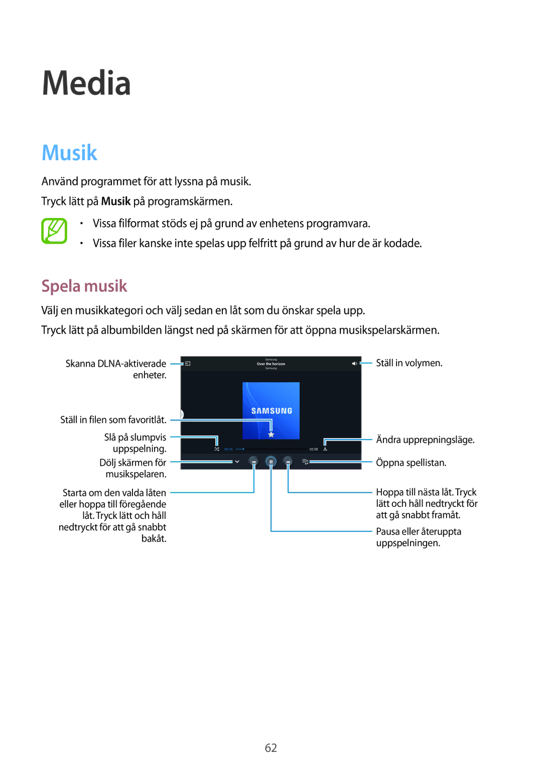 Samsung SM-P6000ZWENEE, SM-P6000ZKANEE, SM-P6000ZKENEE, SM-P6000ZWANEE manual Media, Musik, Spela musik 
