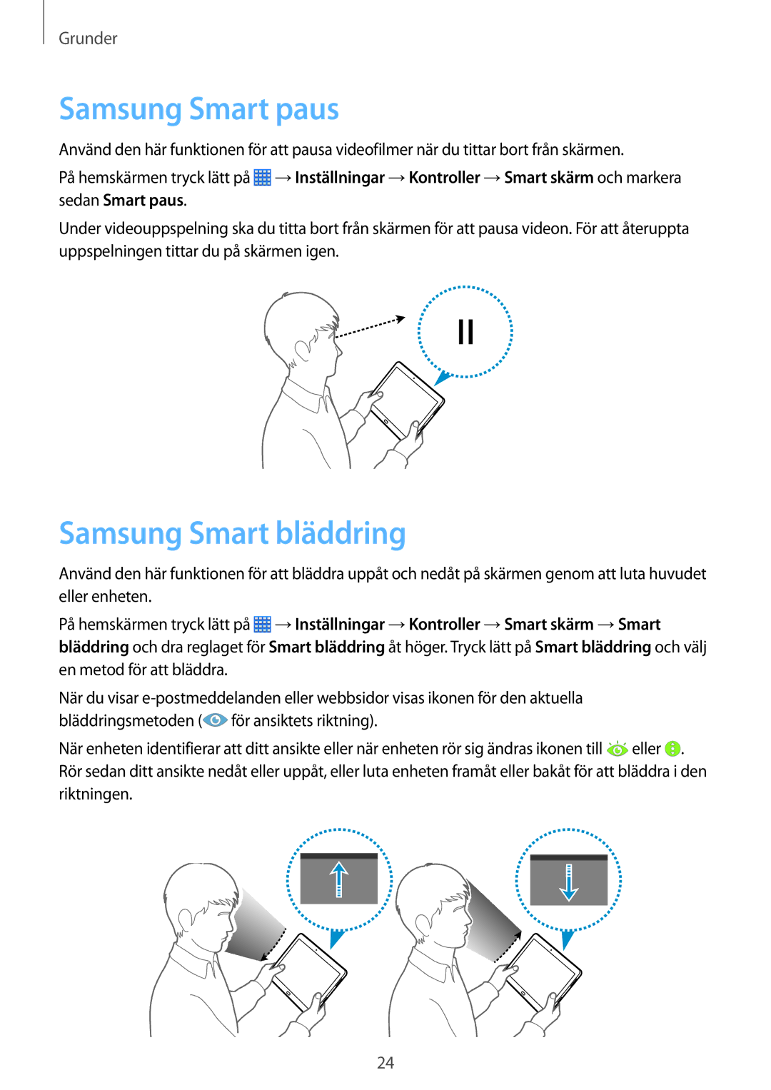 Samsung SM-P6000ZKANEE, SM-P6000ZKENEE, SM-P6000ZWENEE, SM-P6000ZWANEE manual Samsung Smart paus, Samsung Smart bläddring 