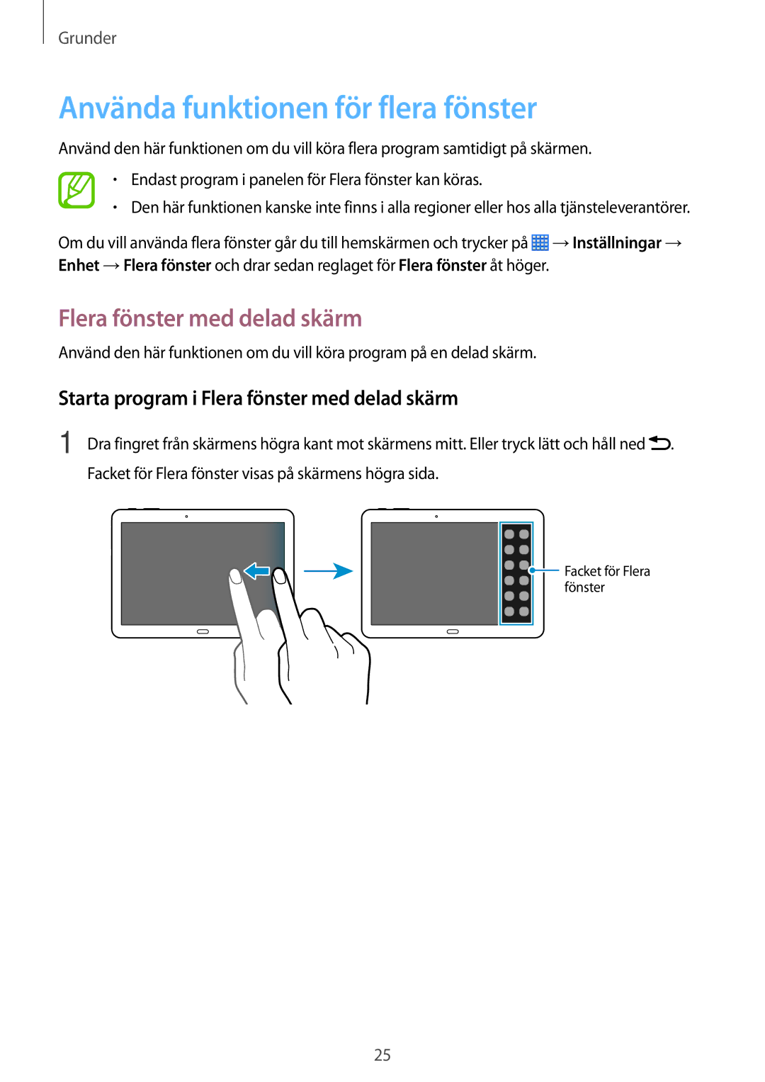 Samsung SM-P6000ZKENEE, SM-P6000ZKANEE, SM-P6000ZWENEE Använda funktionen för flera fönster, Flera fönster med delad skärm 