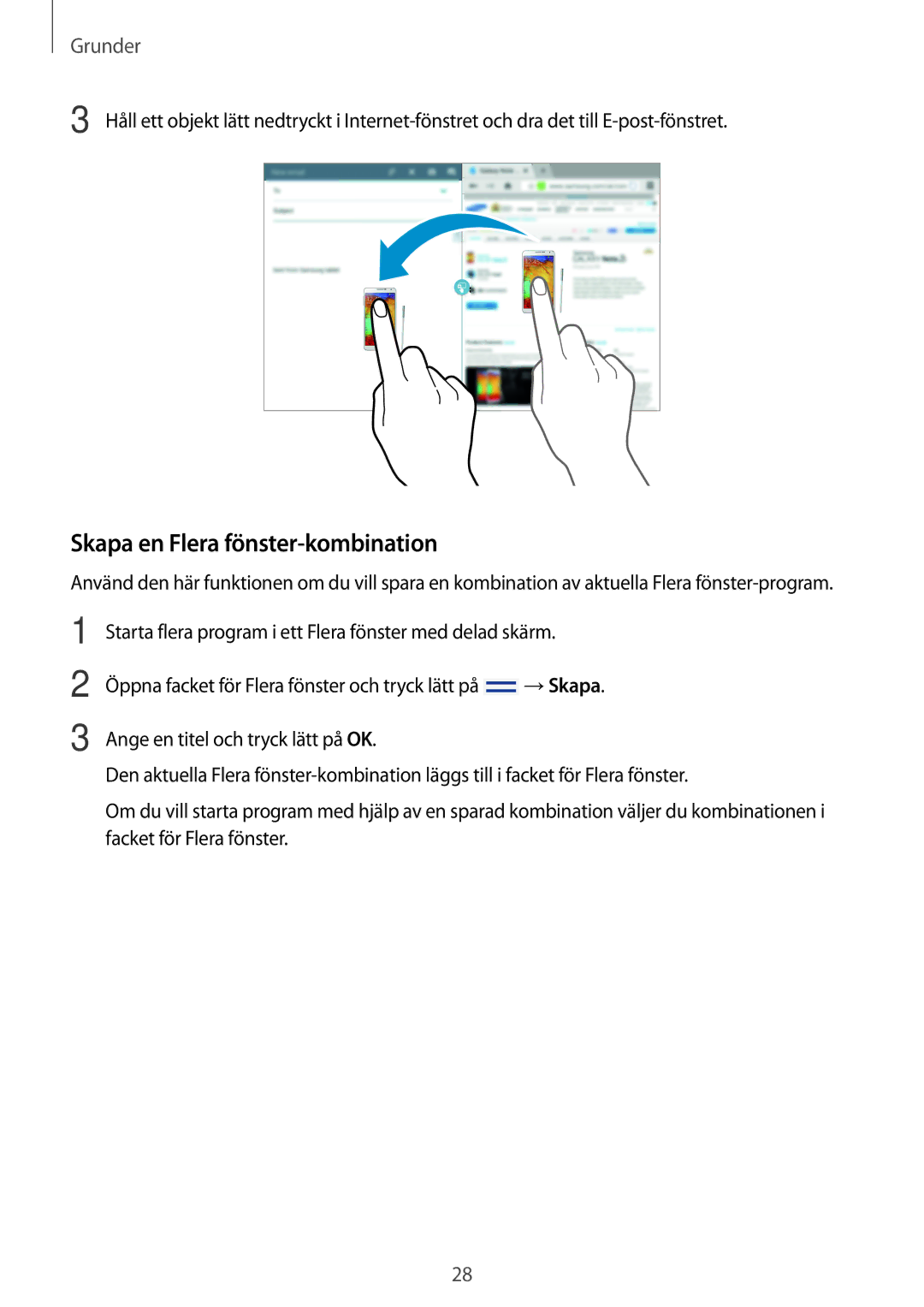 Samsung SM-P6000ZKANEE, SM-P6000ZKENEE, SM-P6000ZWENEE, SM-P6000ZWANEE manual Skapa en Flera fönster-kombination 
