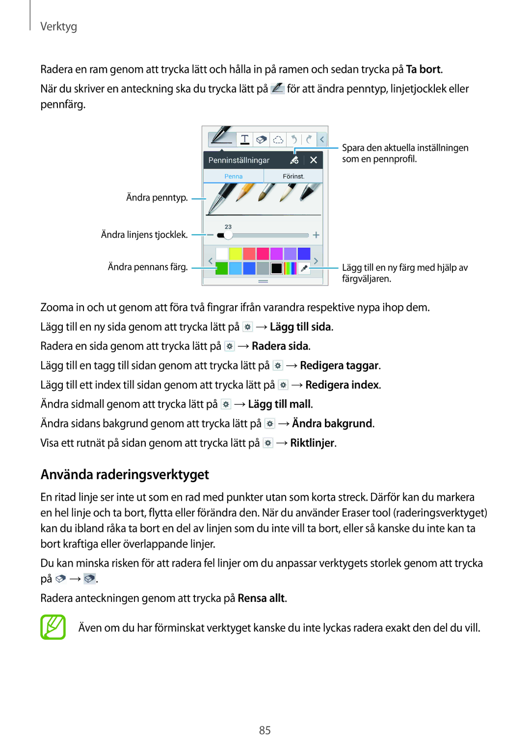 Samsung SM-P6000ZKENEE, SM-P6000ZKANEE, SM-P6000ZWENEE, SM-P6000ZWANEE manual Använda raderingsverktyget, Verktyg 