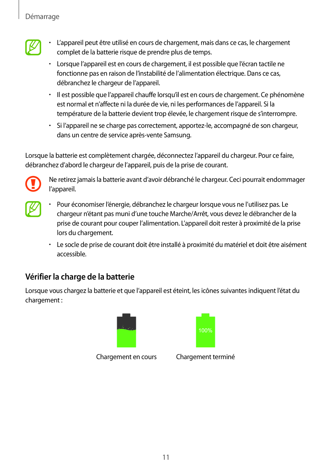 Samsung SM-P6000ZWAXEF, SM-P6000ZKAXEF manual Vérifier la charge de la batterie 