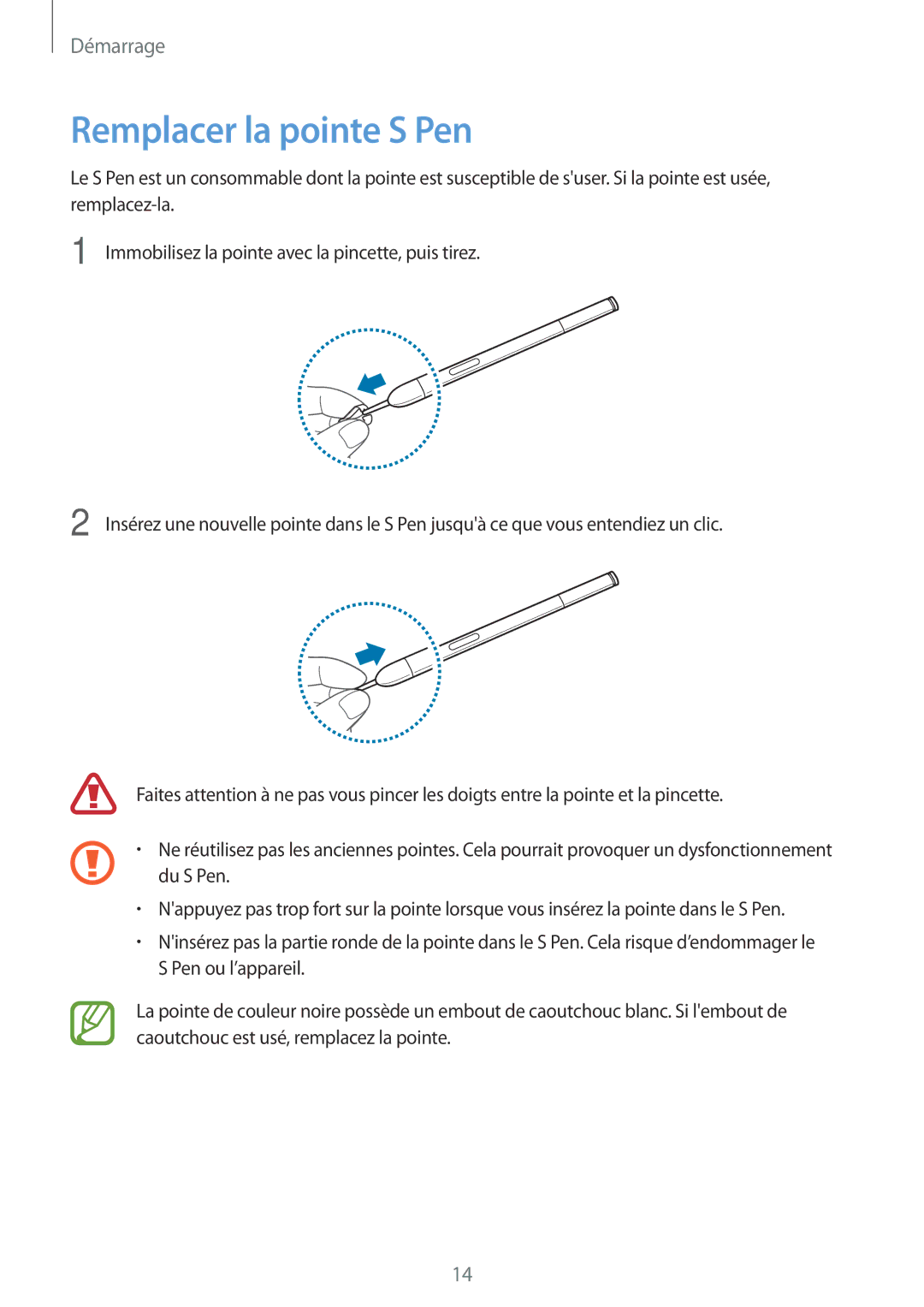 Samsung SM-P6000ZKAXEF, SM-P6000ZWAXEF manual Remplacer la pointe S Pen 