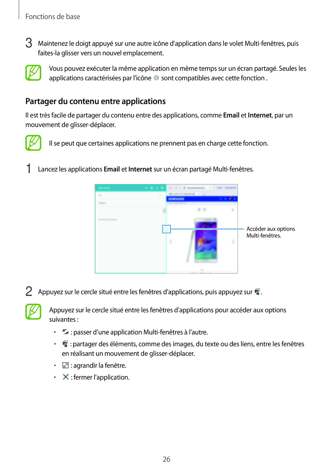 Samsung SM-P6000ZKAXEF, SM-P6000ZWAXEF manual Partager du contenu entre applications 