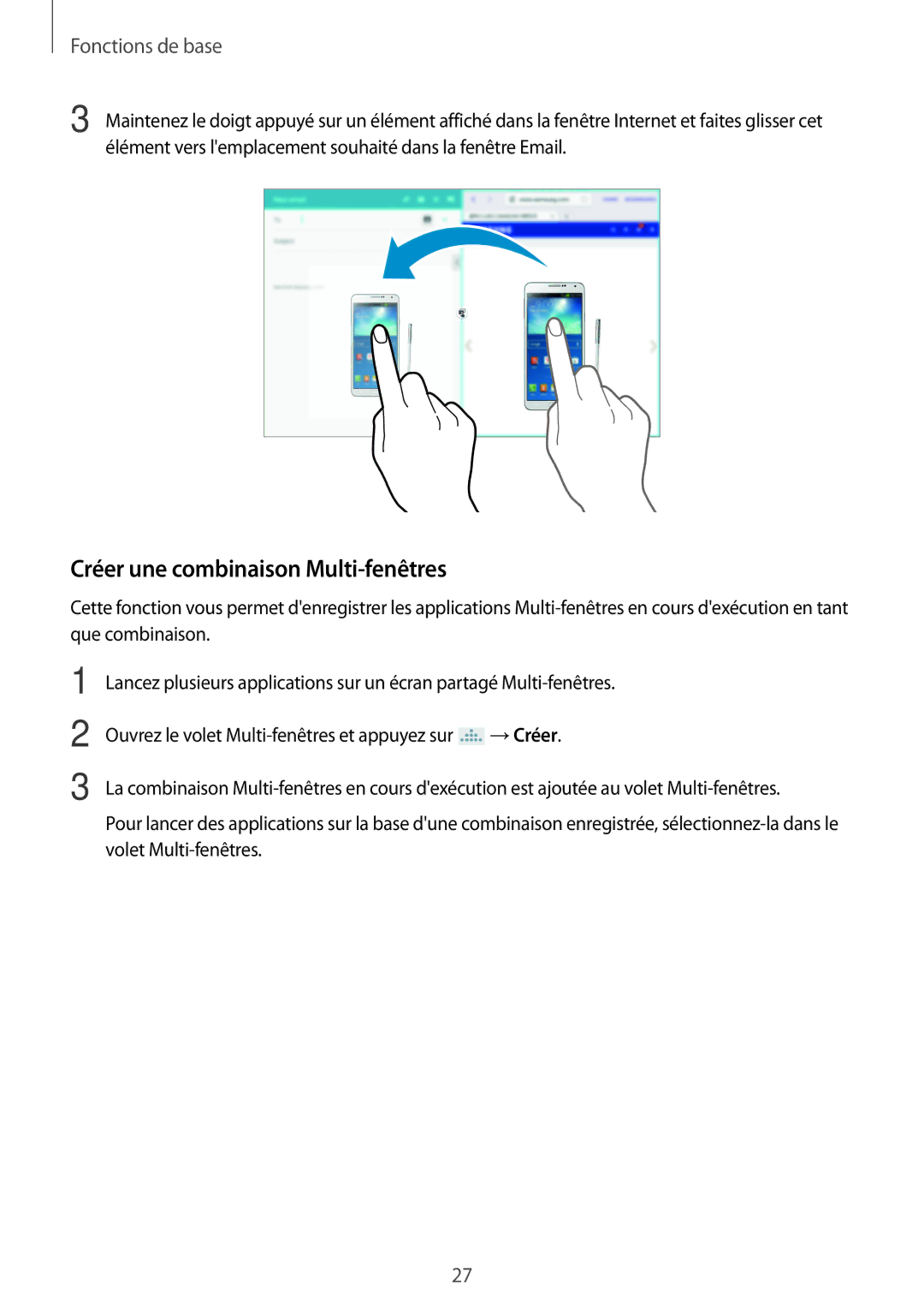 Samsung SM-P6000ZWAXEF, SM-P6000ZKAXEF manual Créer une combinaison Multi-fenêtres 