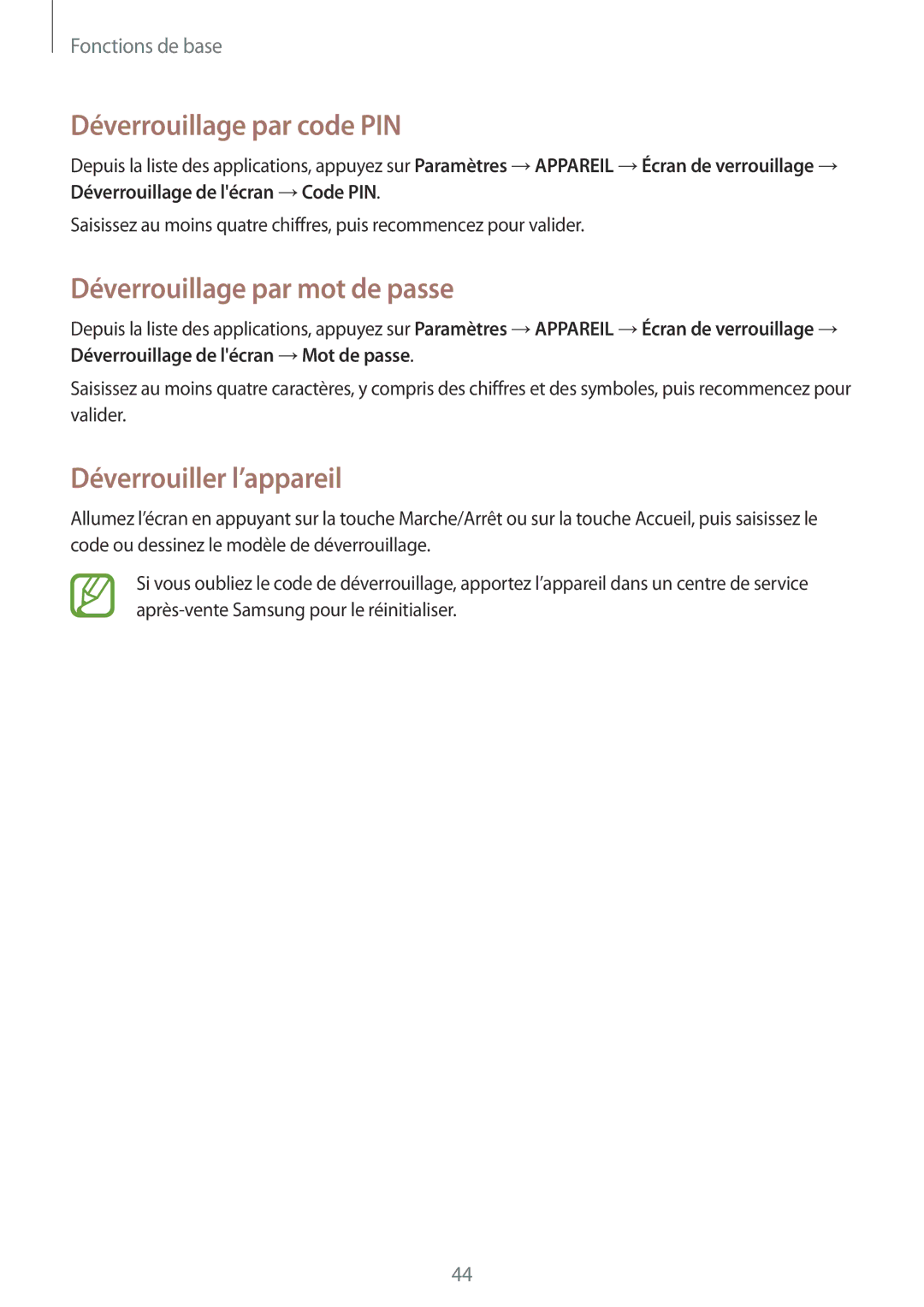 Samsung SM-P6000ZKAXEF manual Déverrouillage par code PIN, Déverrouillage par mot de passe, Déverrouiller l’appareil 