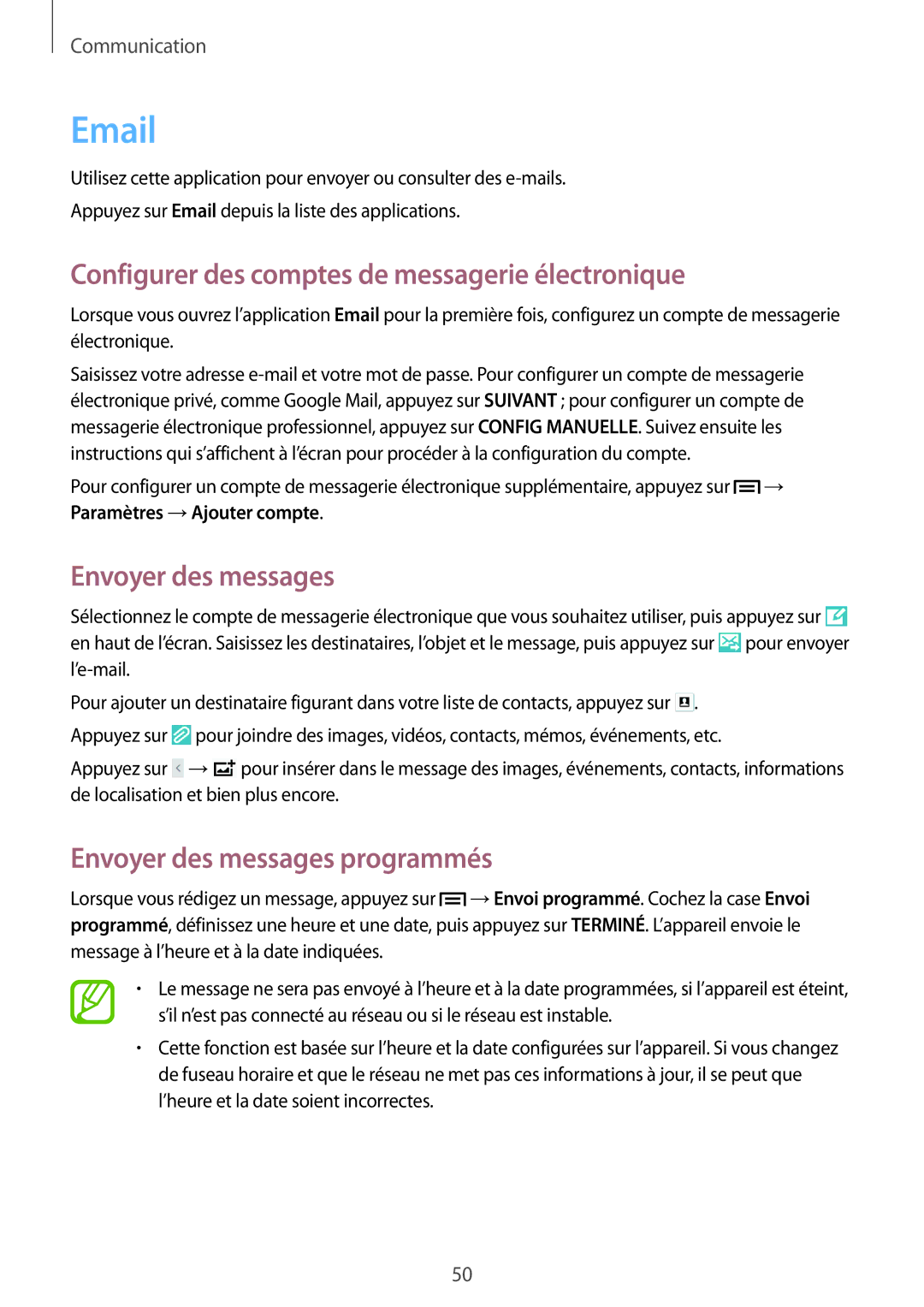 Samsung SM-P6000ZKAXEF, SM-P6000ZWAXEF manual Configurer des comptes de messagerie électronique, Envoyer des messages 