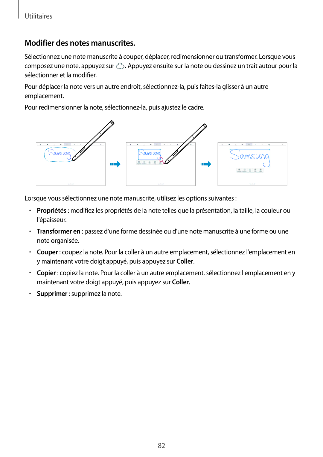 Samsung SM-P6000ZKAXEF, SM-P6000ZWAXEF manual Modifier des notes manuscrites 