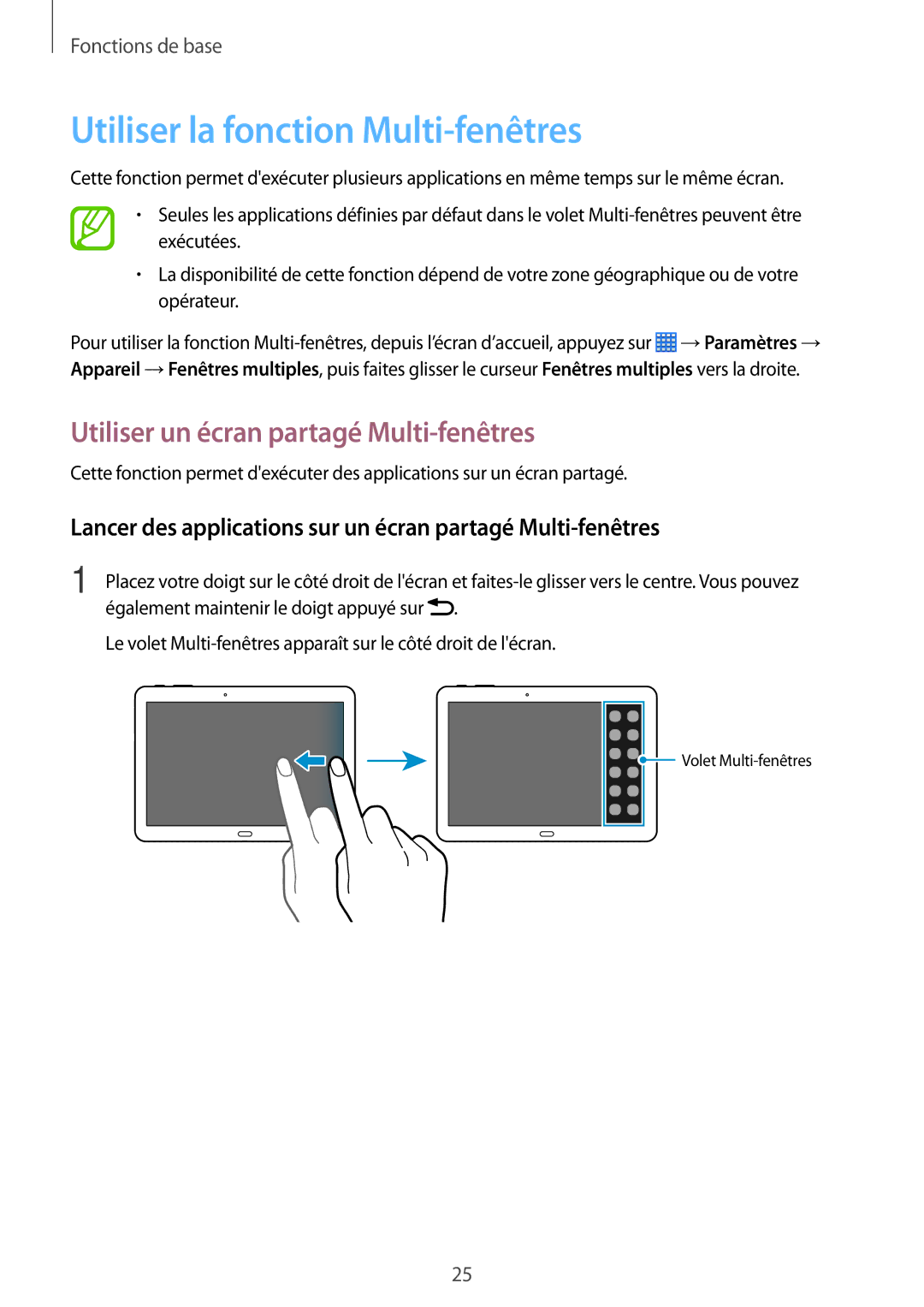 Samsung SM-P6000ZWAXEF, SM-P6000ZKAXEF manual Utiliser la fonction Multi-fenêtres, Utiliser un écran partagé Multi-fenêtres 