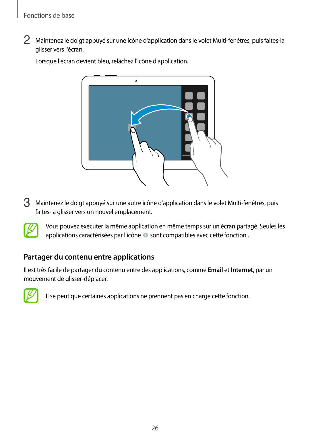 Samsung SM-P6000ZKAXEF, SM-P6000ZWAXEF manual Partager du contenu entre applications 