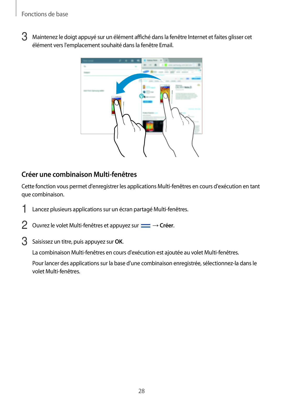 Samsung SM-P6000ZKAXEF, SM-P6000ZWAXEF manual Créer une combinaison Multi-fenêtres 