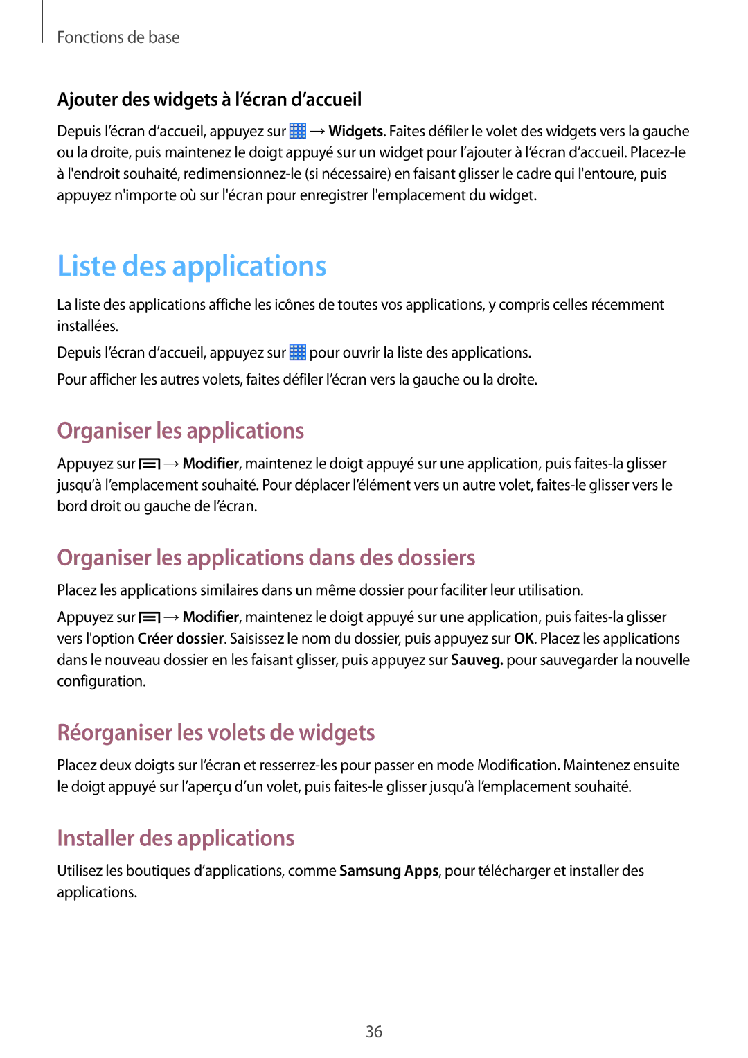 Samsung SM-P6000ZKAXEF, SM-P6000ZWAXEF manual Liste des applications, Organiser les applications dans des dossiers 