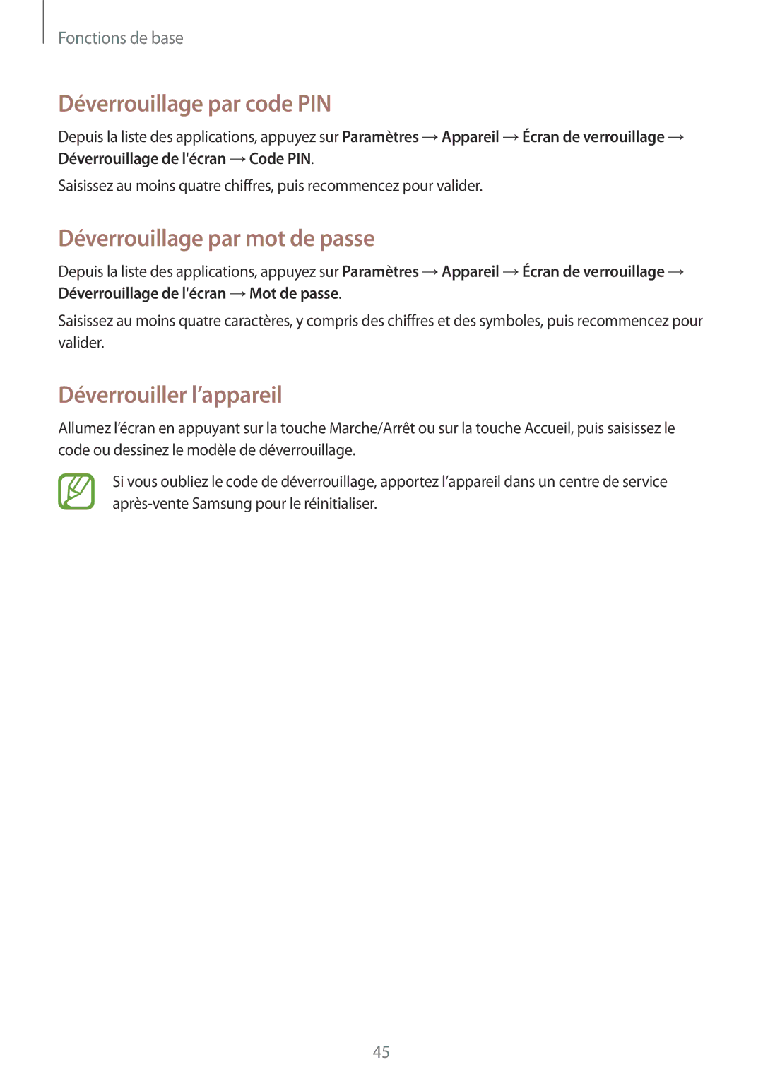 Samsung SM-P6000ZWAXEF manual Déverrouillage par code PIN, Déverrouillage par mot de passe, Déverrouiller l’appareil 