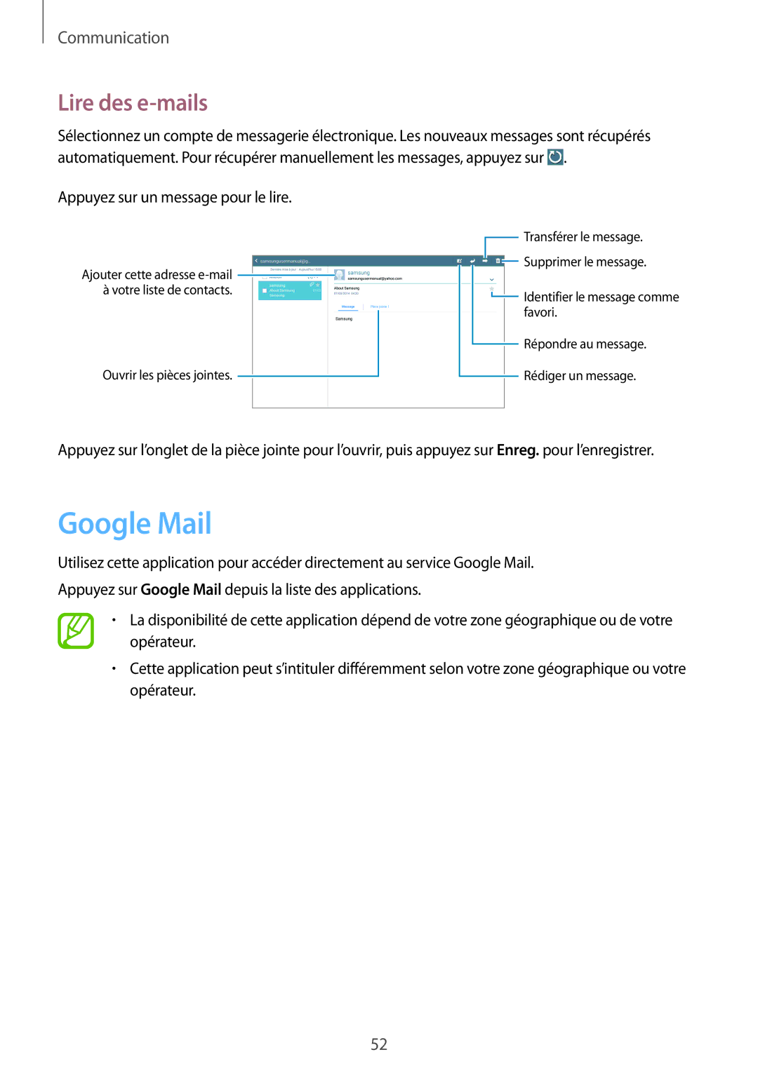 Samsung SM-P6000ZKAXEF, SM-P6000ZWAXEF manual Google Mail, Lire des e-mails 