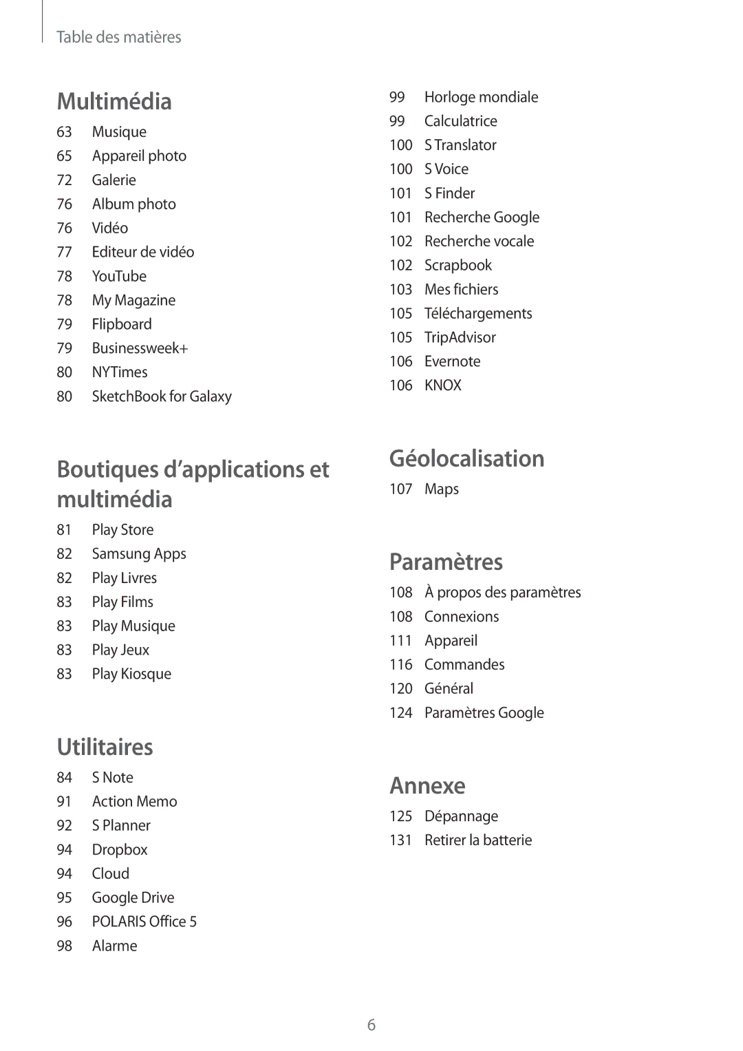 Samsung SM-P6000ZKAXEF, SM-P6000ZWAXEF manual Géolocalisation 