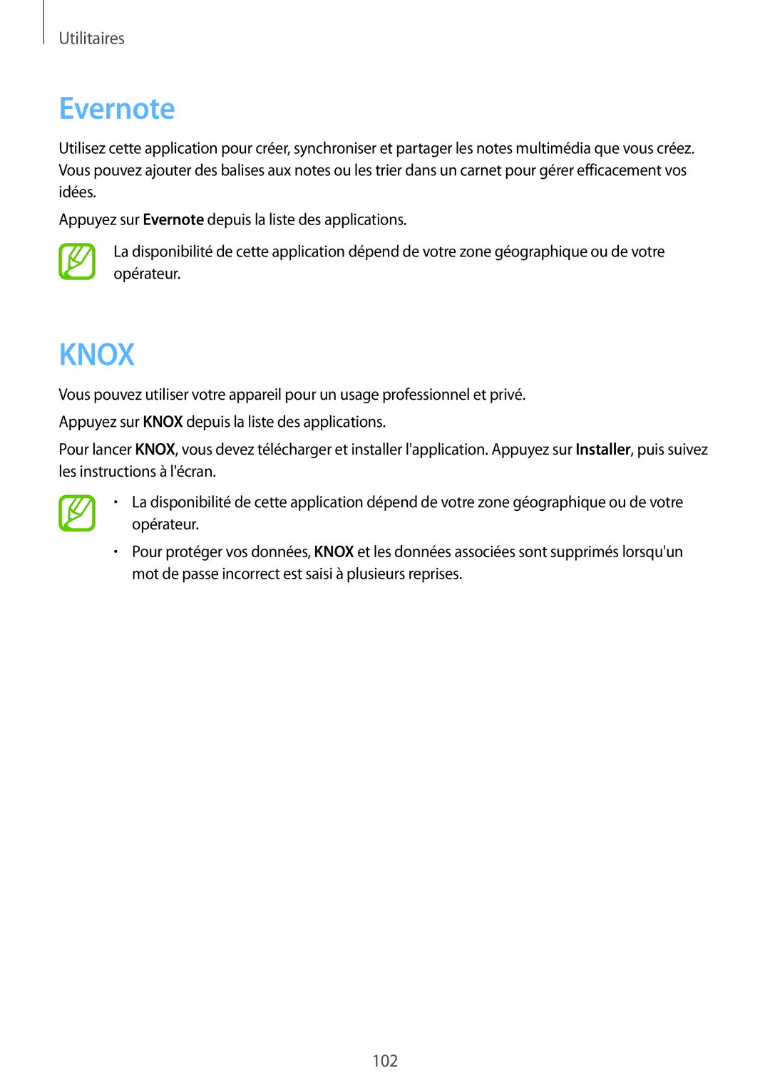 Samsung SM-P6000ZKAXEF, SM-P6000ZWAXEF manual Evernote, Knox 