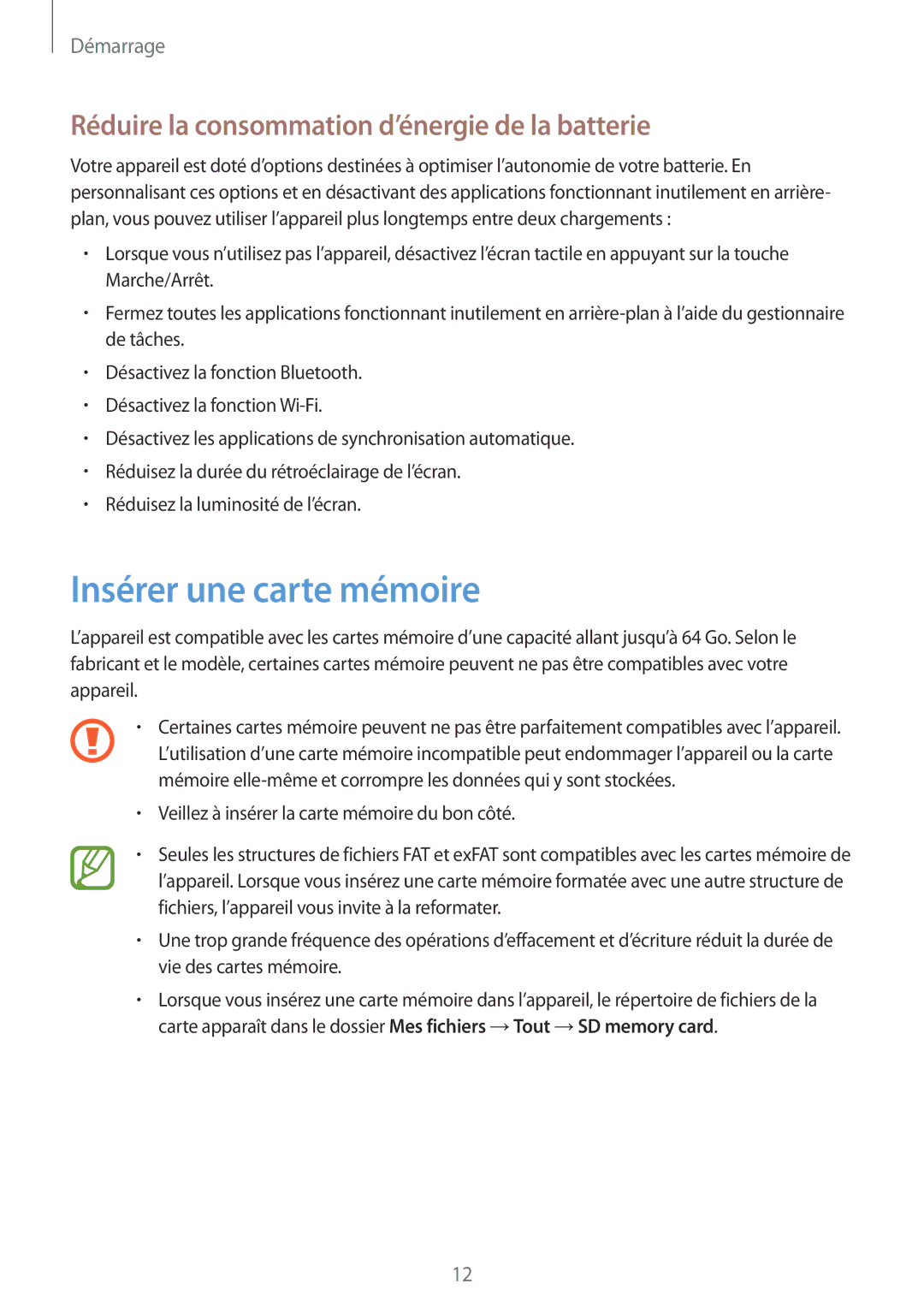 Samsung SM-P6000ZKAXEF, SM-P6000ZWAXEF manual Insérer une carte mémoire, Réduire la consommation d’énergie de la batterie 