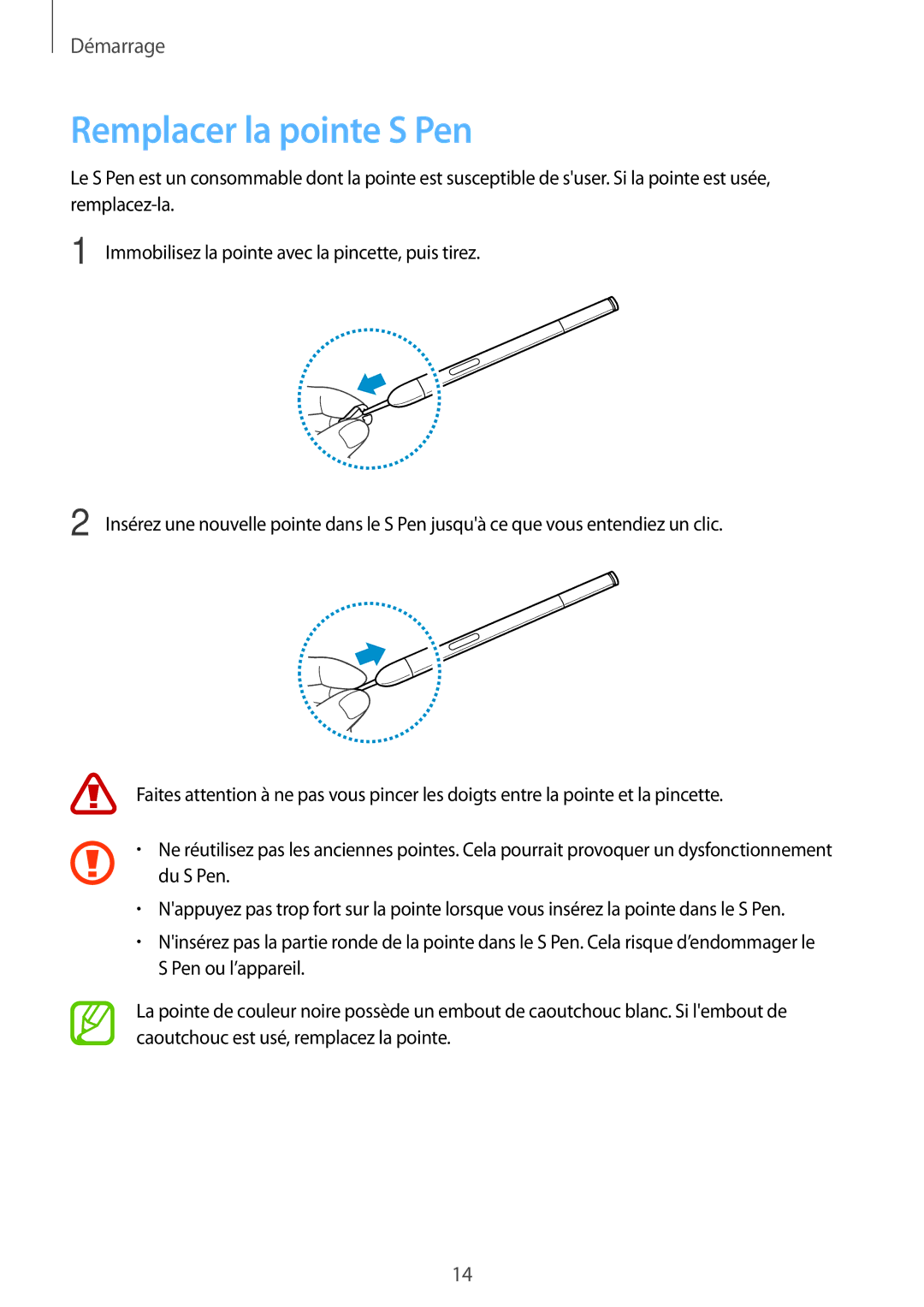 Samsung SM-P6000ZKAXEF, SM-P6000ZWAXEF manual Remplacer la pointe S Pen 