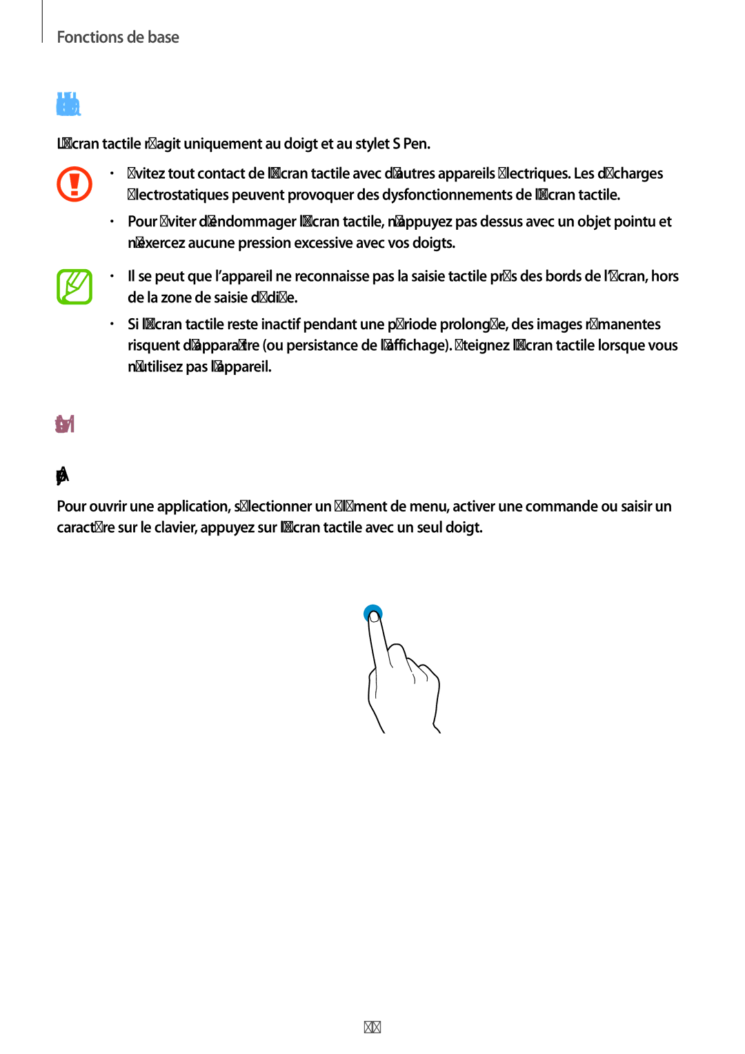 Samsung SM-P6000ZKAXEF, SM-P6000ZWAXEF manual Utiliser l’écran tactile, Mouvements, Appuyer 