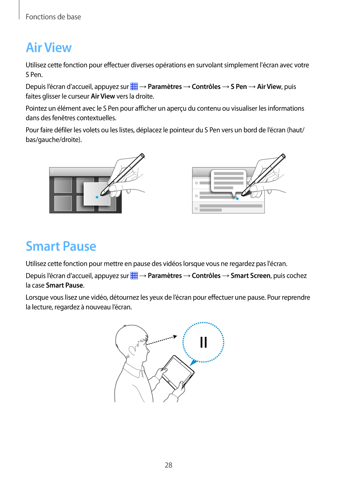 Samsung SM-P6000ZKAXEF, SM-P6000ZWAXEF manual Air View, Smart Pause 